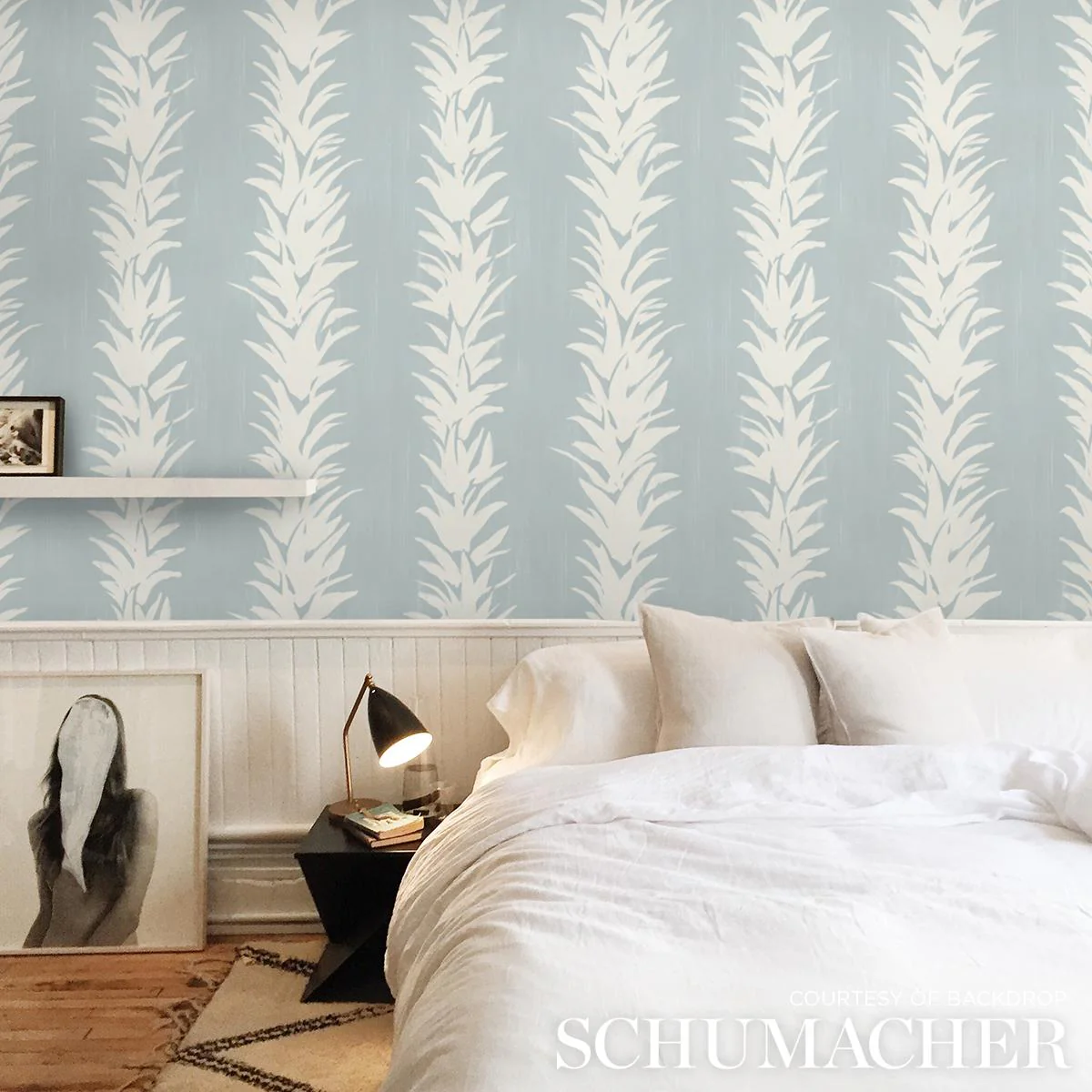 Schumacher X Backdrop White Lotus Soft Blue Wallpaper - Image 6
