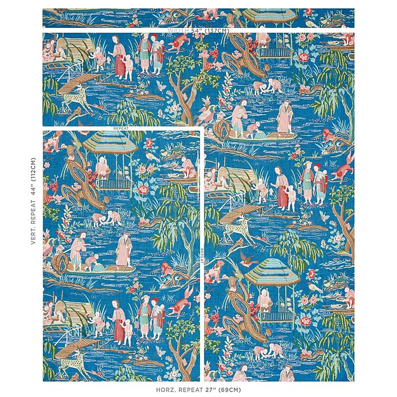 Schumacher Yangtze River Peacock Fabric - Image 2