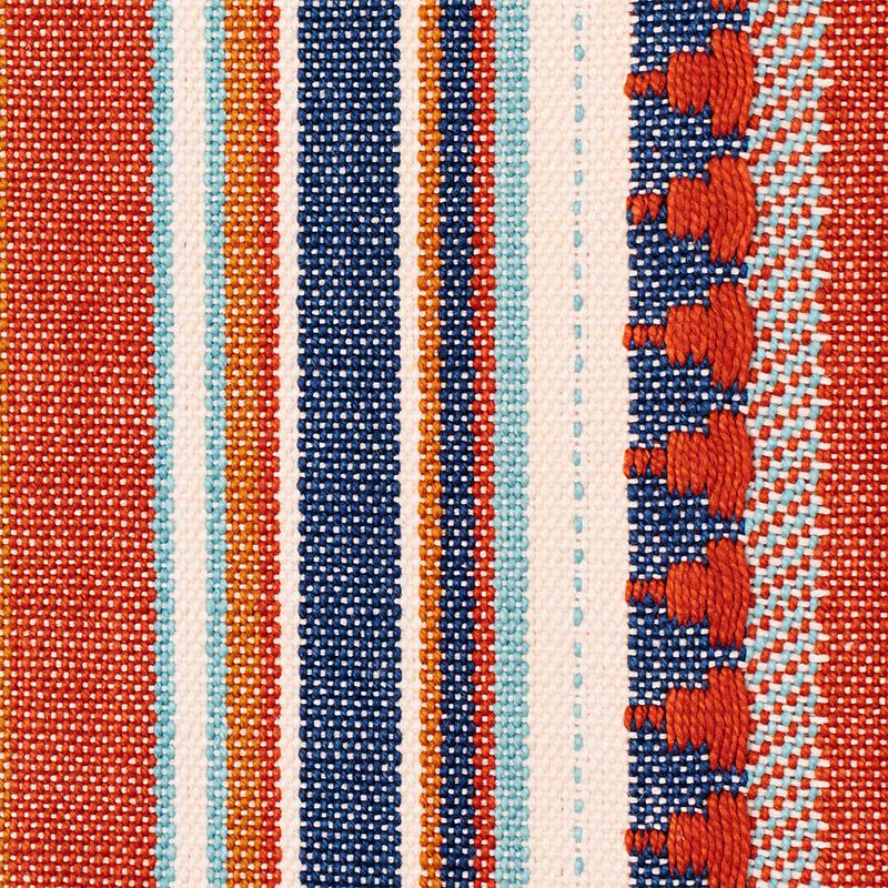 Schumacher Zuni Stripe Blue & Orange Fabric - Image 3