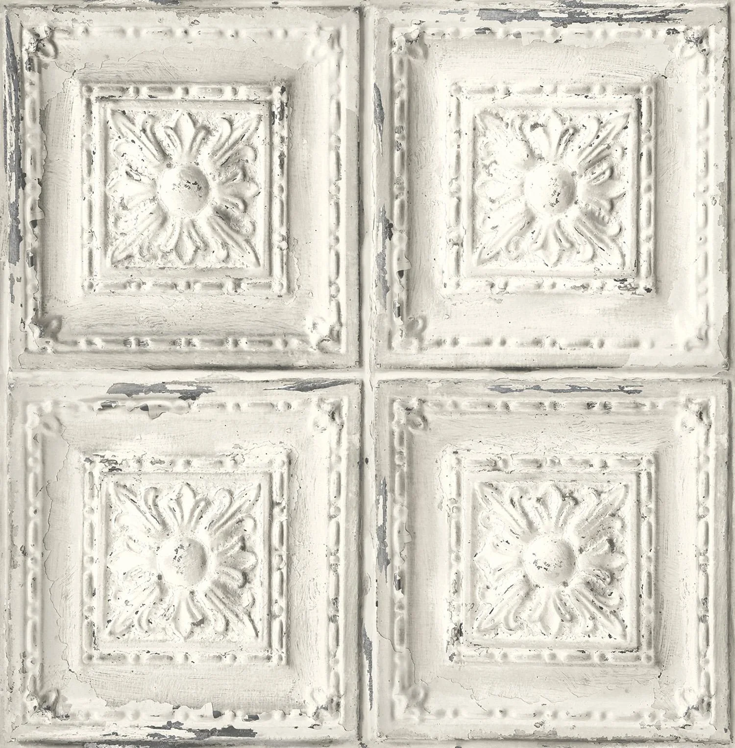 Seabrook Distressed Tin Tile Linen & Charcoal Wallpaper