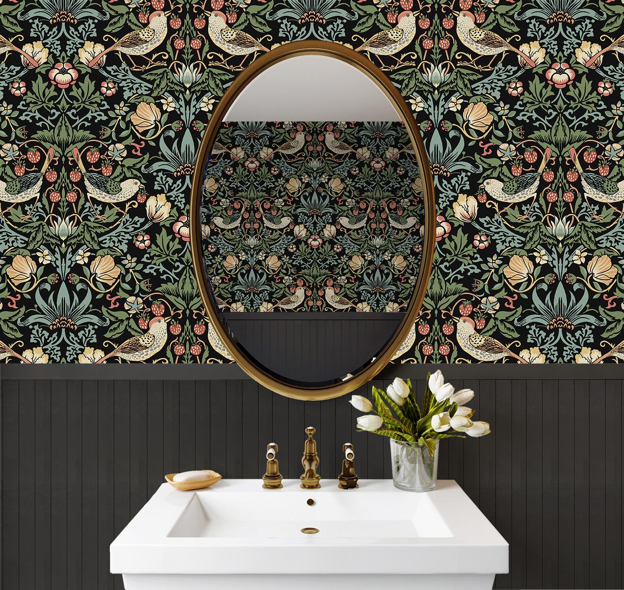 Seabrook Fragaria Garden Prepasted Ebony Wallpaper - Image 2