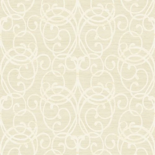 Seabrook Silverton Scroll Linen And White Wallpaper