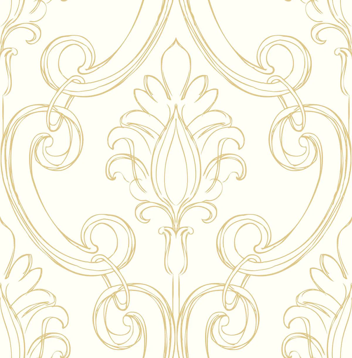 Seabrook Sketched Damask Metallic Gold Wallpaper