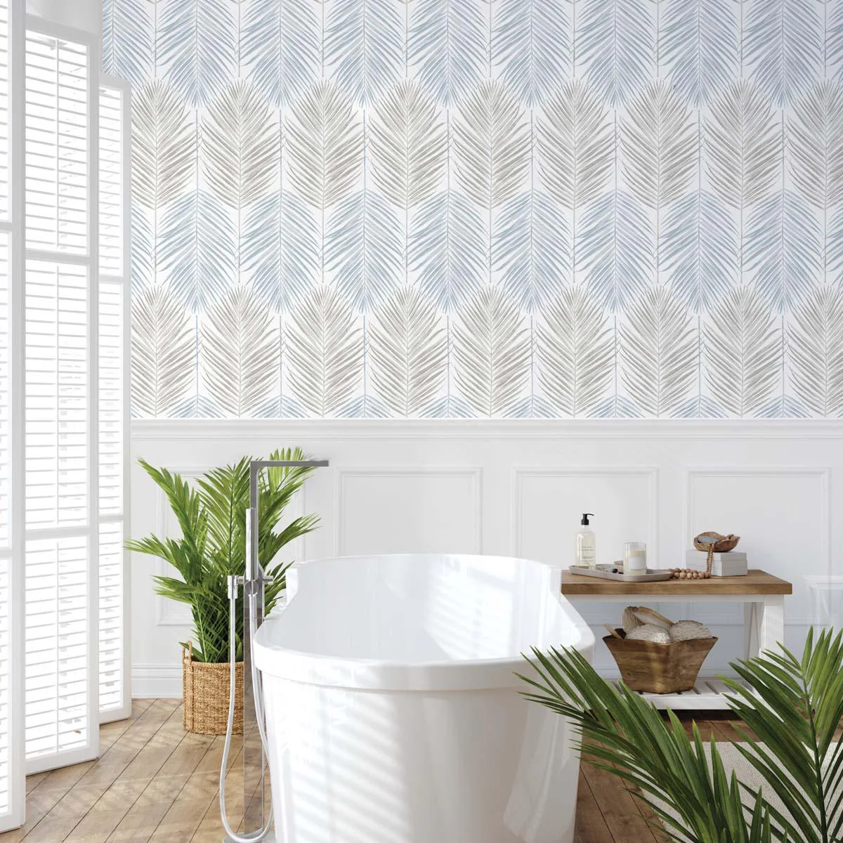 Seabrook Two Toned Palm Blue Mist & Daydream Grey Wallpaper - Image 2
