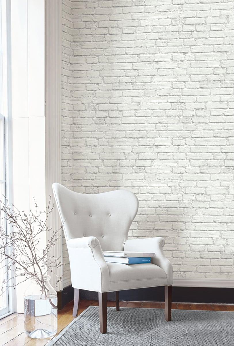 Seabrook Vintage White Brick Off-White Wallpaper - Image 2