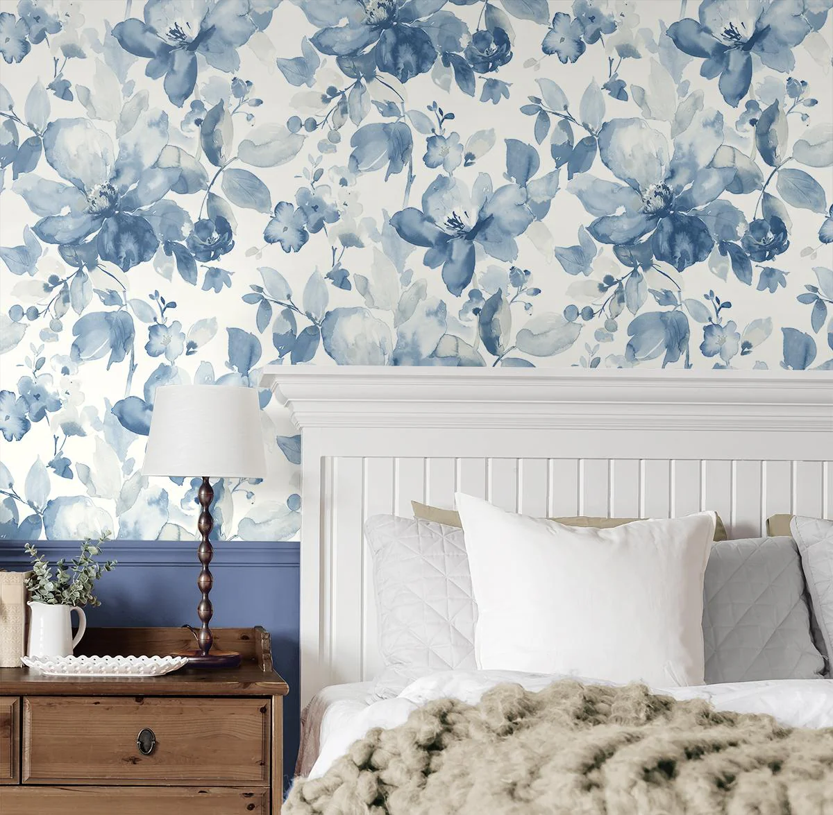 Seabrook Watercolor Garden Bluestone Wallpaper - Image 2