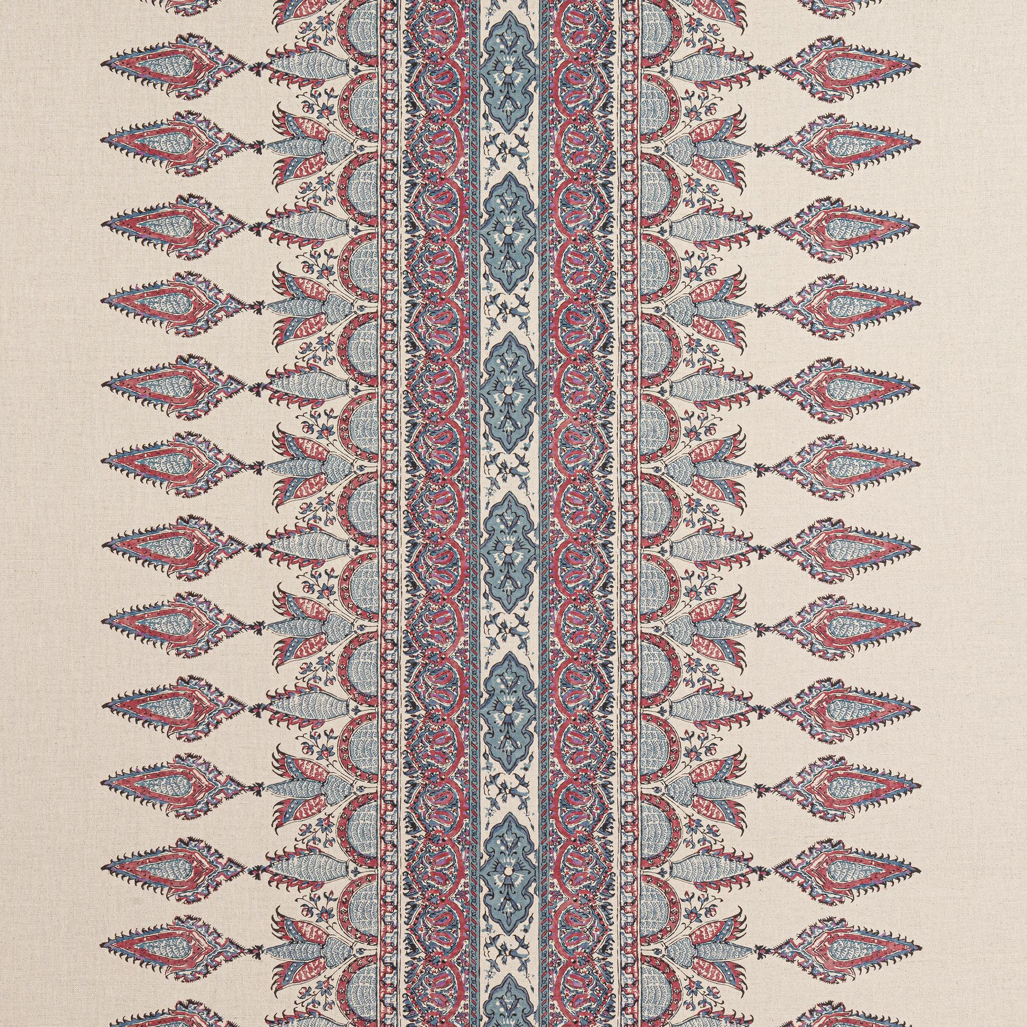 Thibaut Akola Stripe Raspberry And Blue On Natural Fabric