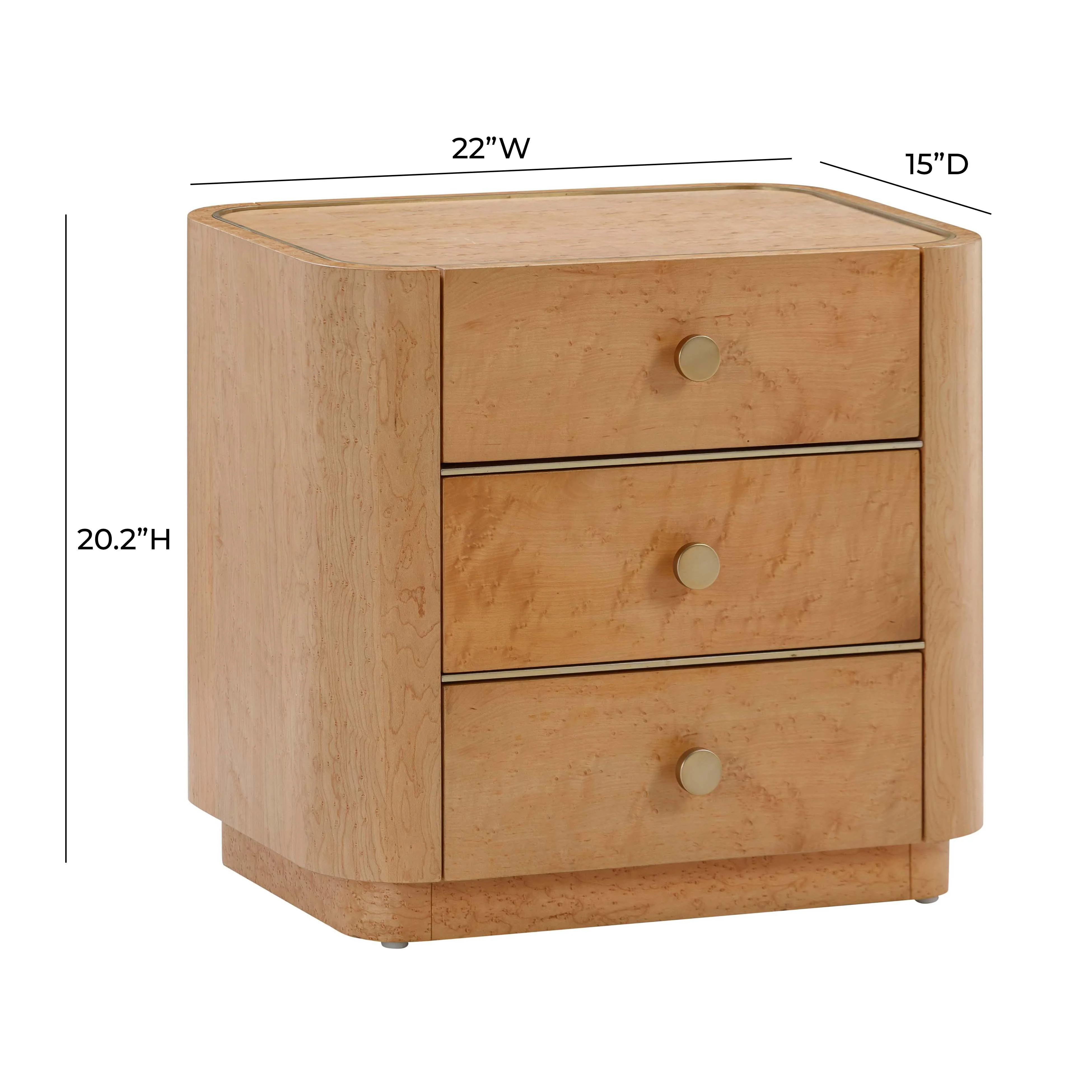 Tov Abigail 22" Natural Birdseye Maple 3-Drawer Nightstand - Image 8