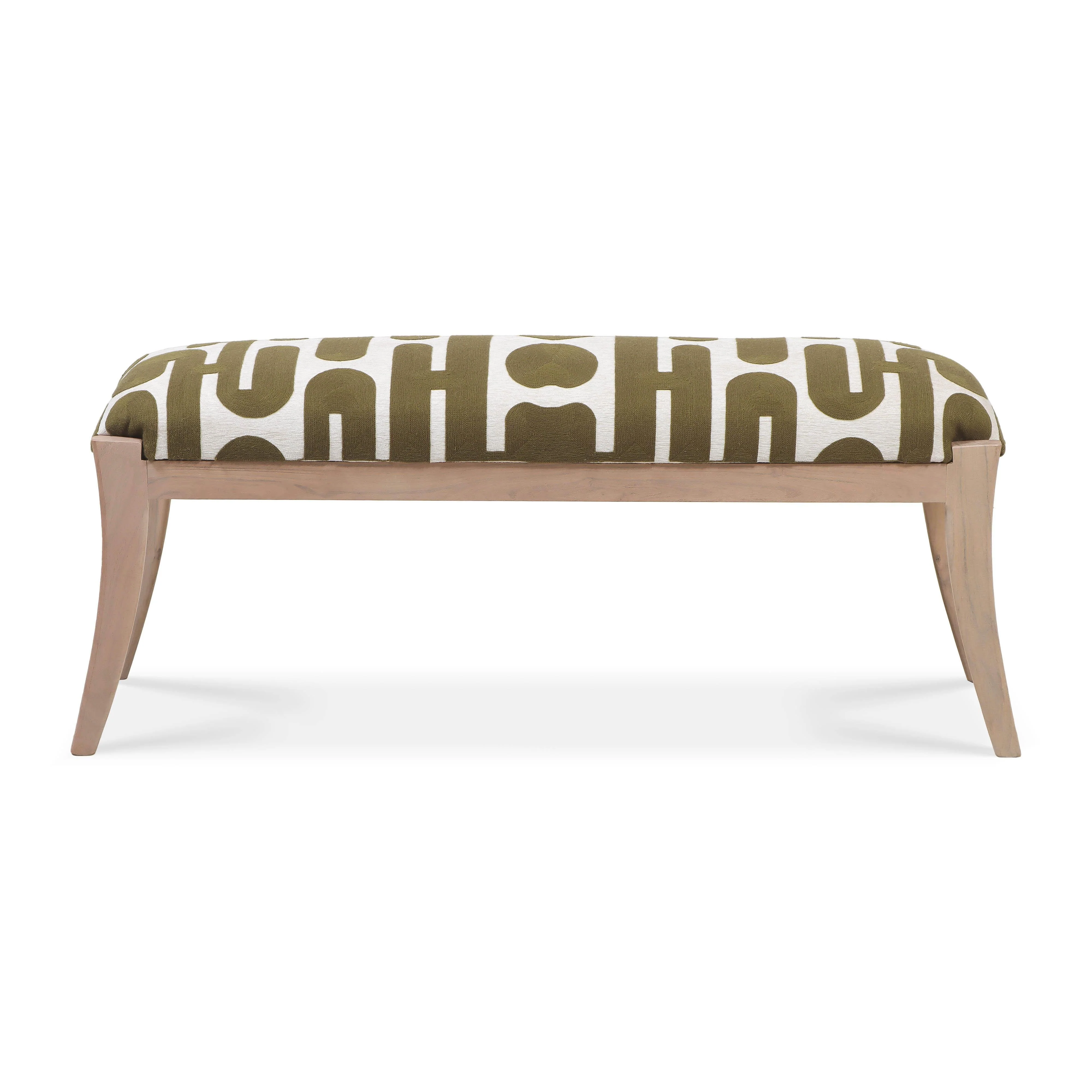 Tov Arielle 48" Olive &Amp; White Embroidered Bench - Image 4