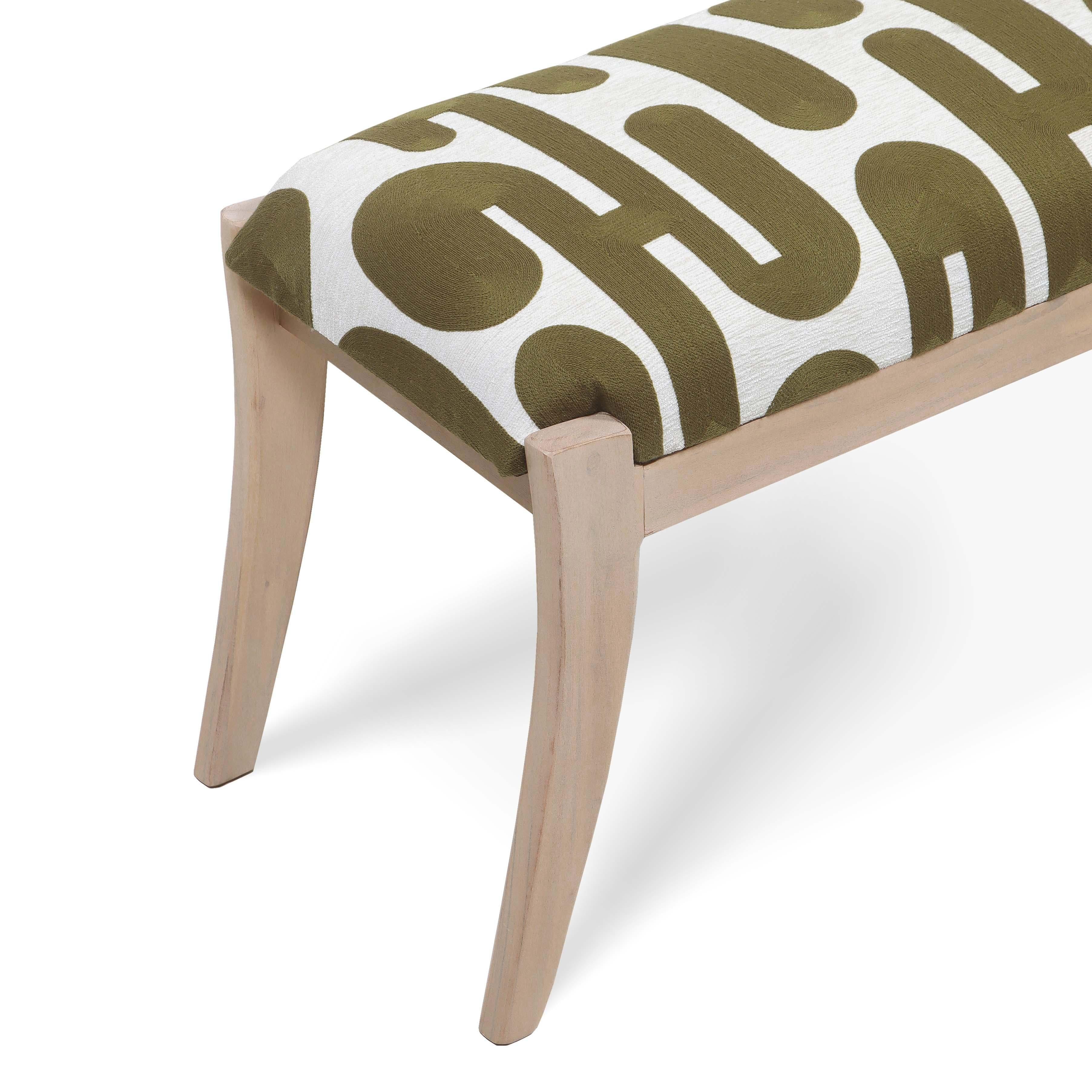 Tov Arielle 48" Olive &Amp; White Embroidered Bench - Image 7