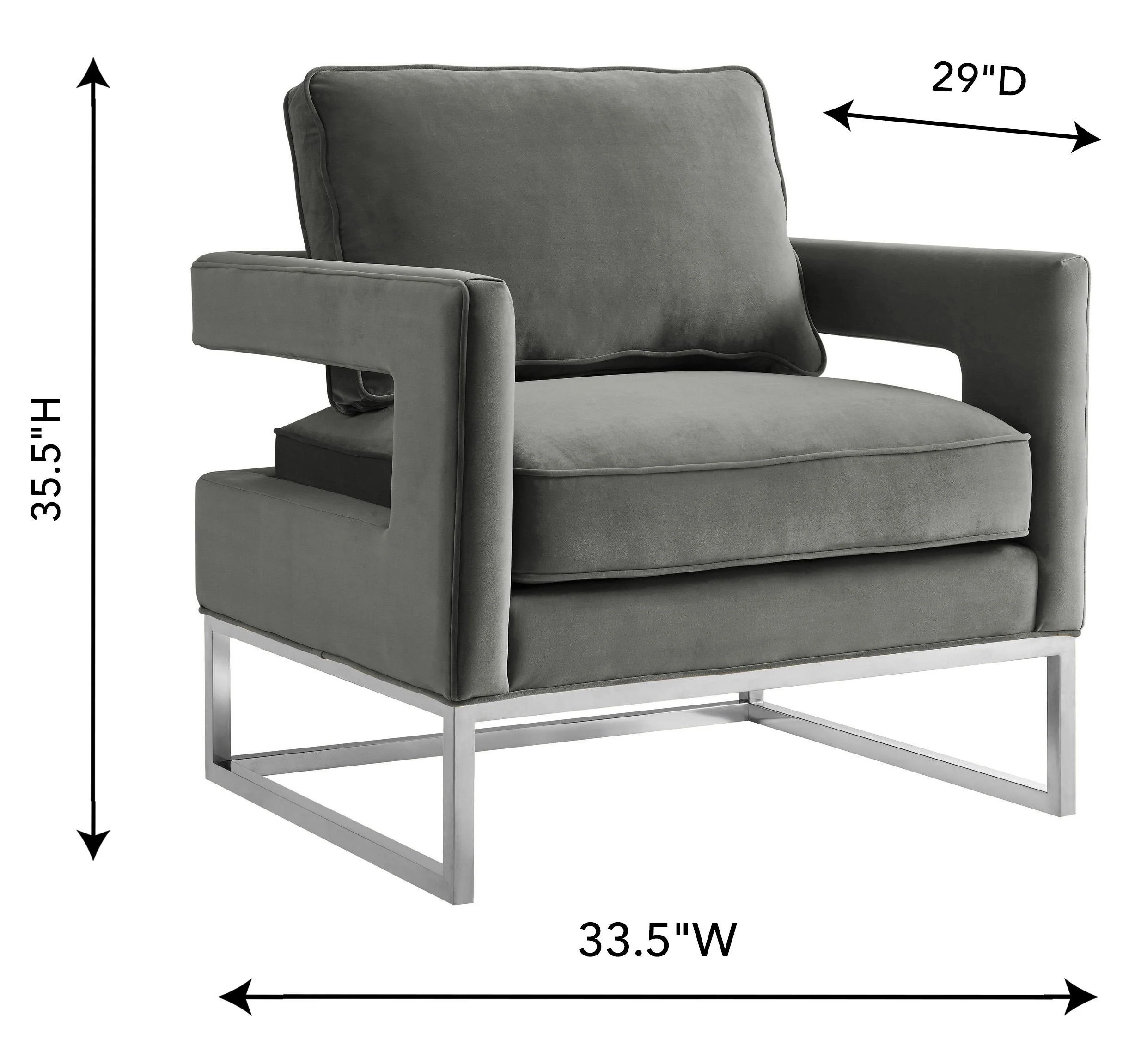 Tov Avery Grey Performance Velvet Accent Chair With Silver Base - Image 3