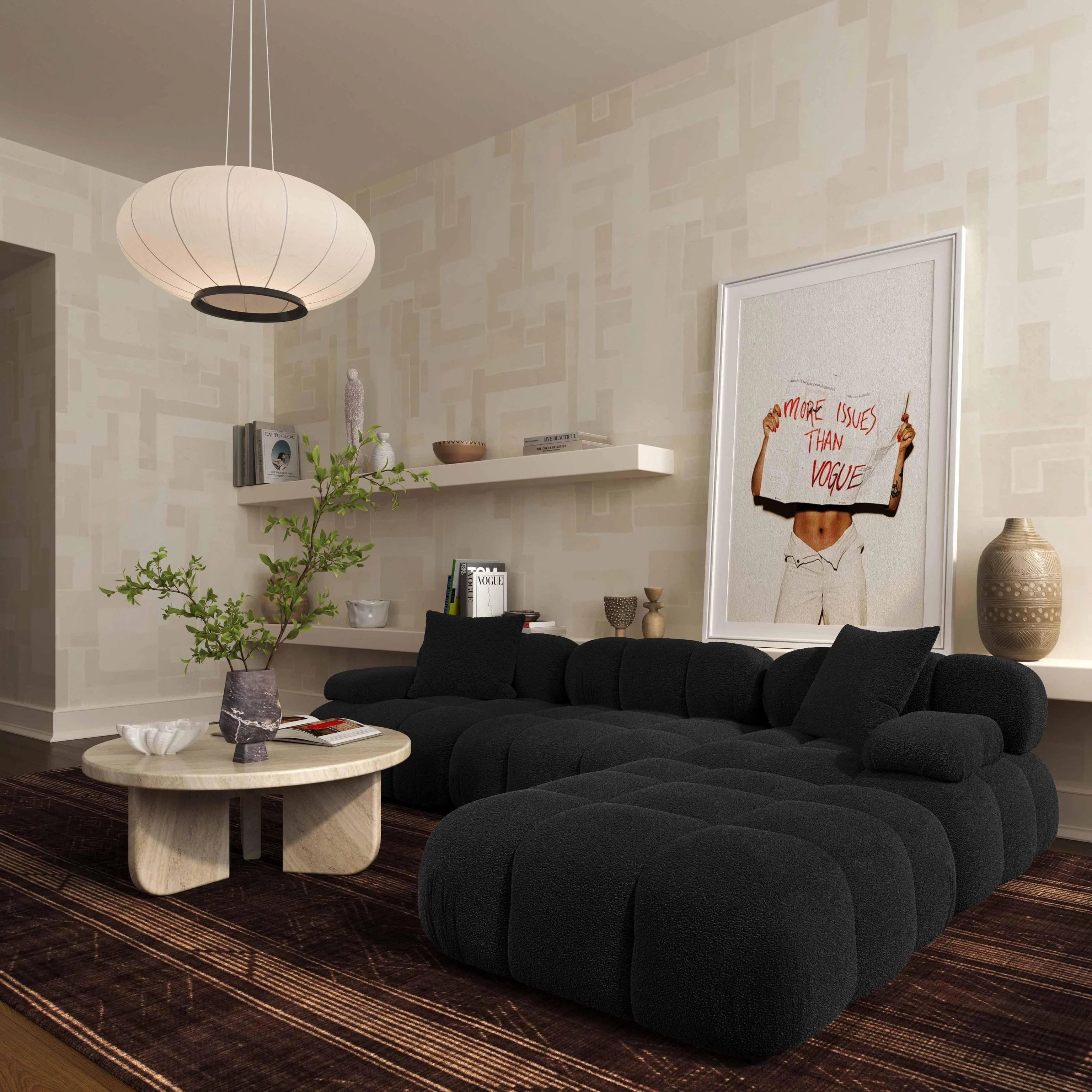 Tov Calliope Performance Vegan Shearling Modular Ottoman - Image 3