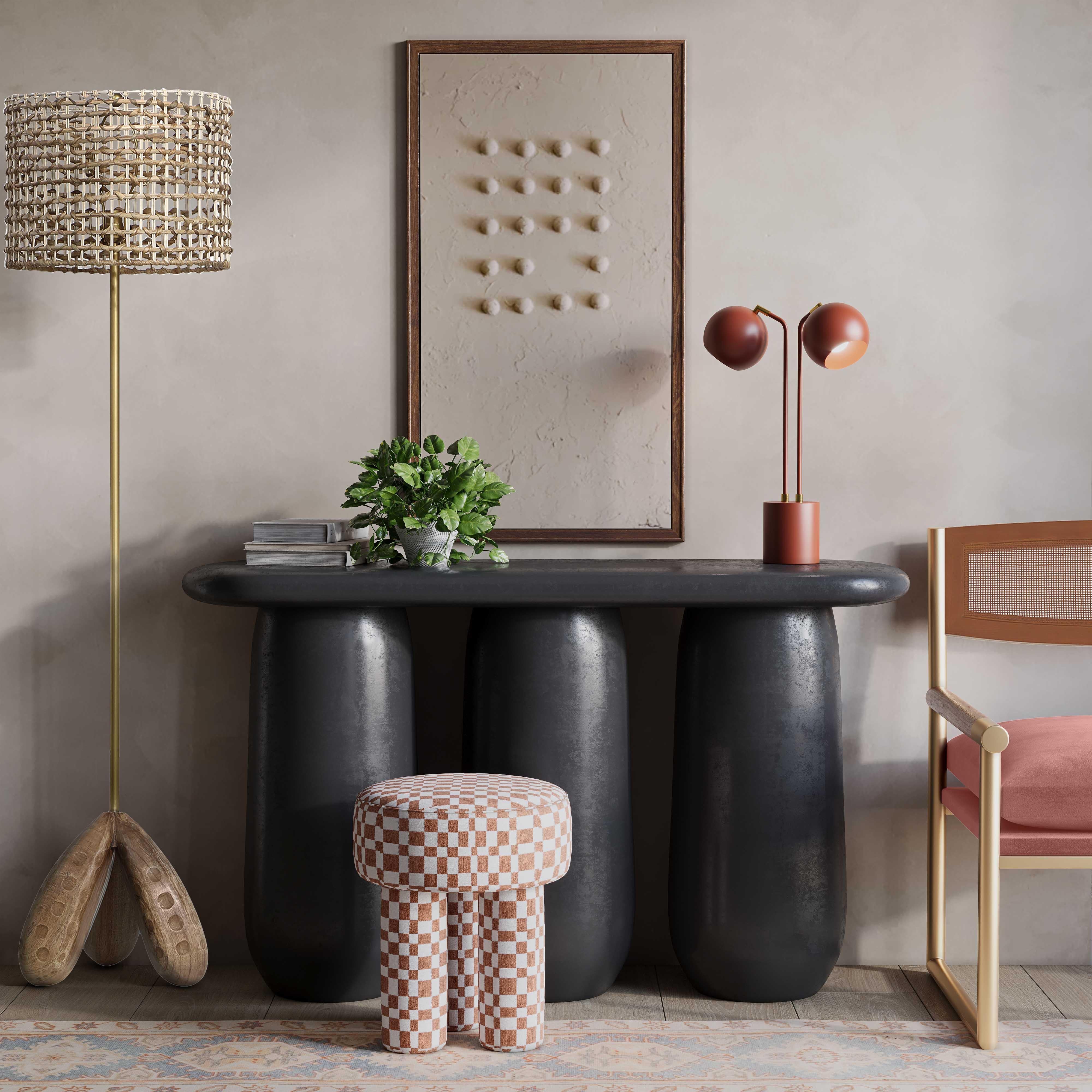 Tov Claire Brown Checkered Boucle Stool - Image 2