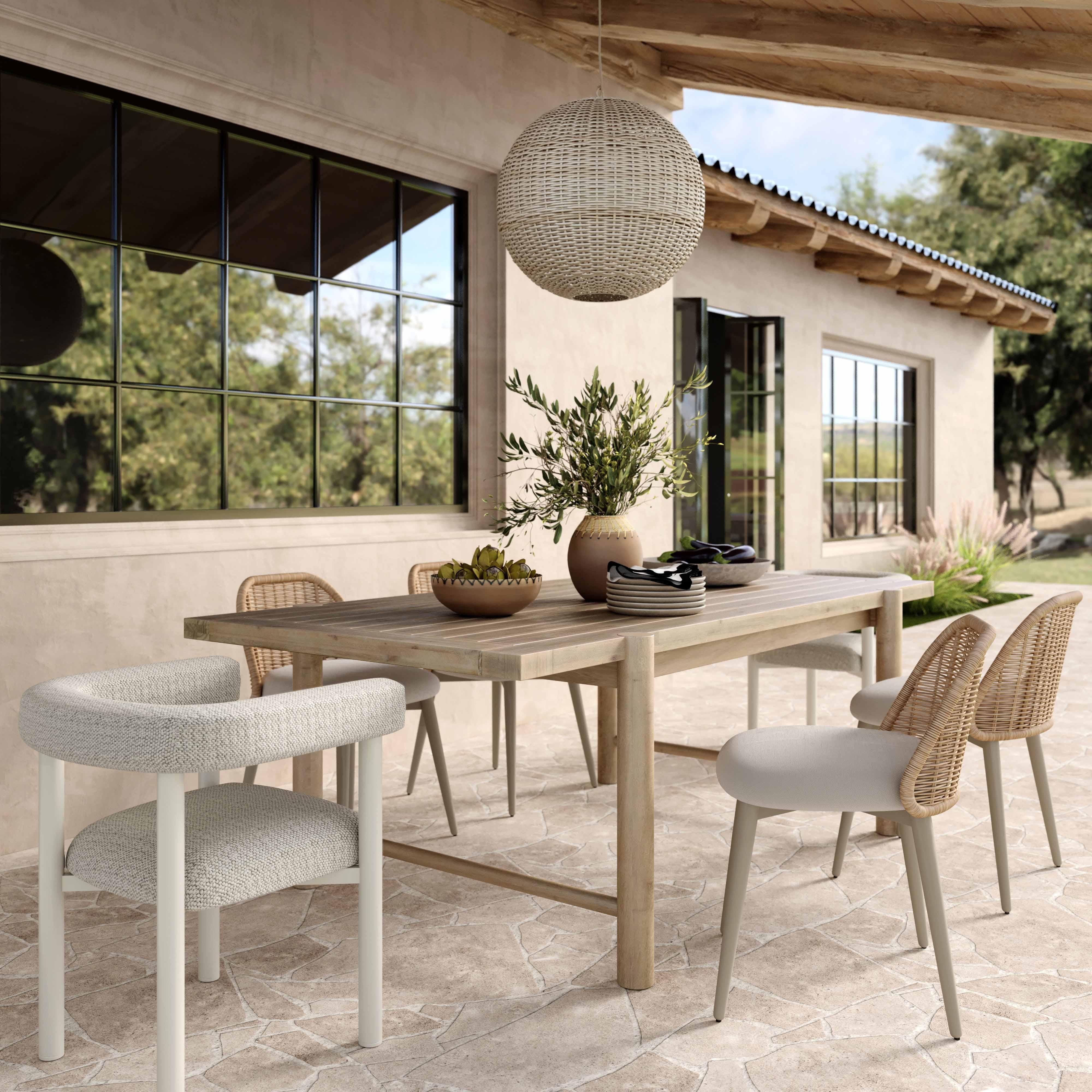Tov Jackie Cream Textured Contract-Grade Fabric Outdoor Dining Chair - Image 3