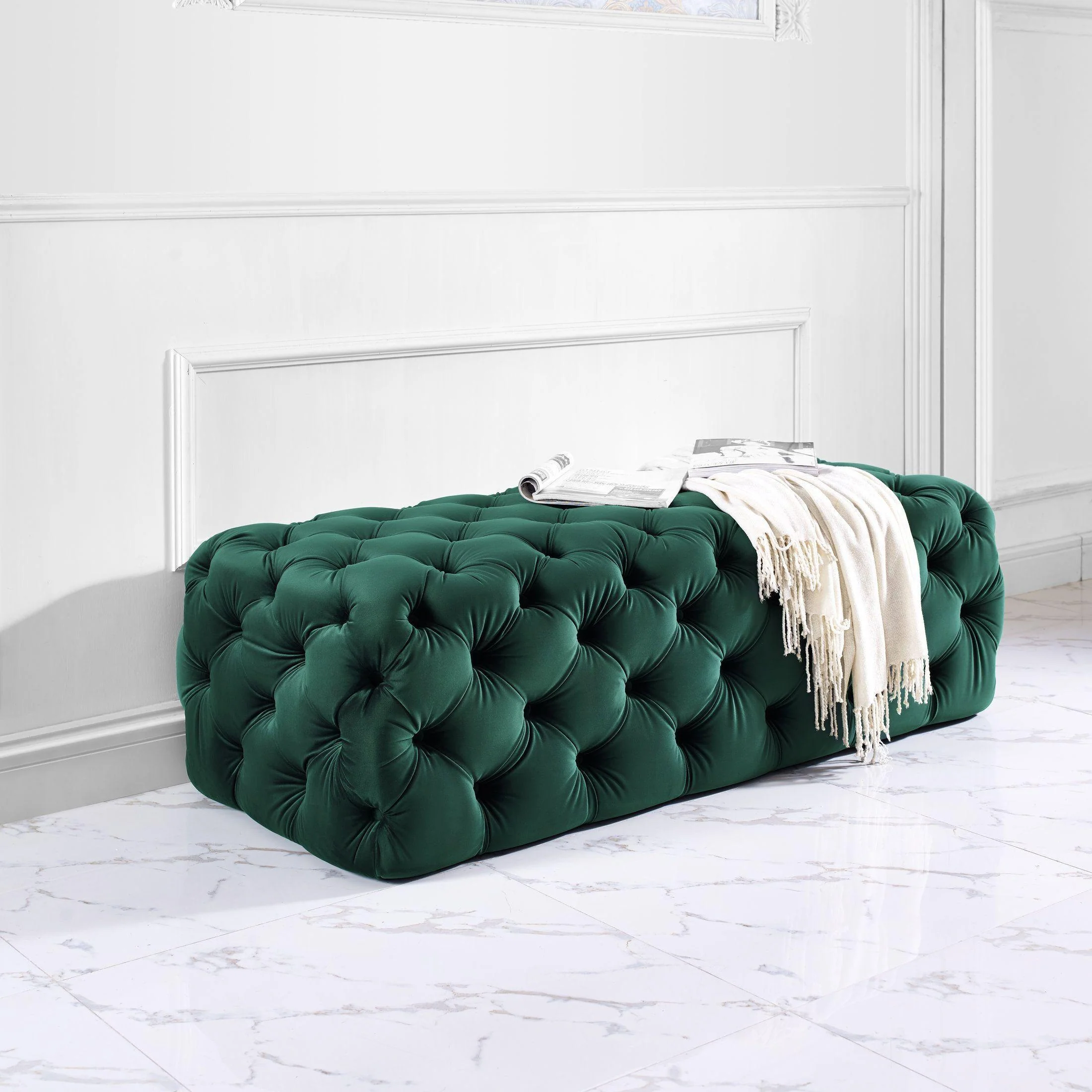 Tov Kaylee Green Velvet Ottoman - Image 8