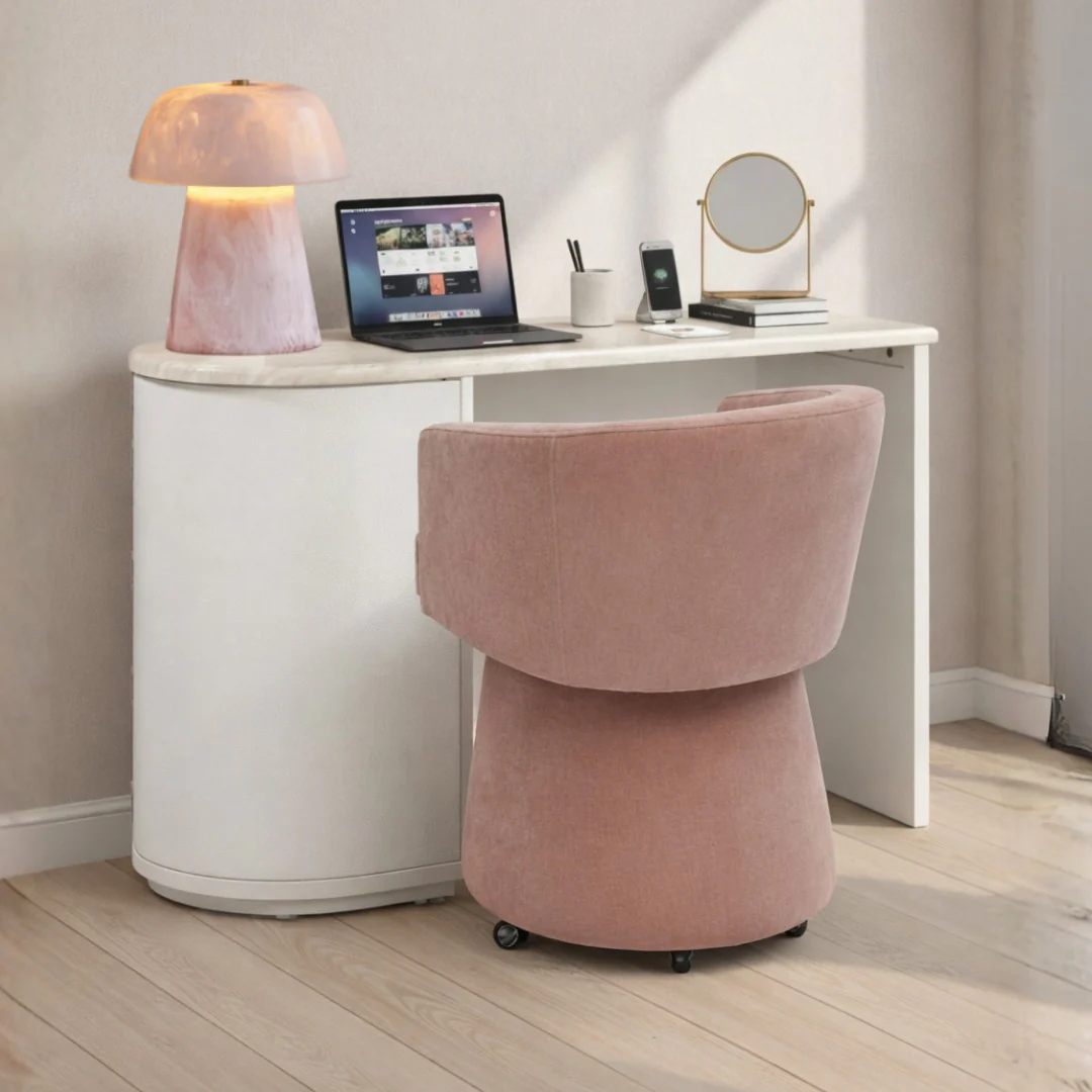 Tov Marlene 47" Cream Faux Travertine Vanity Desk - Image 5
