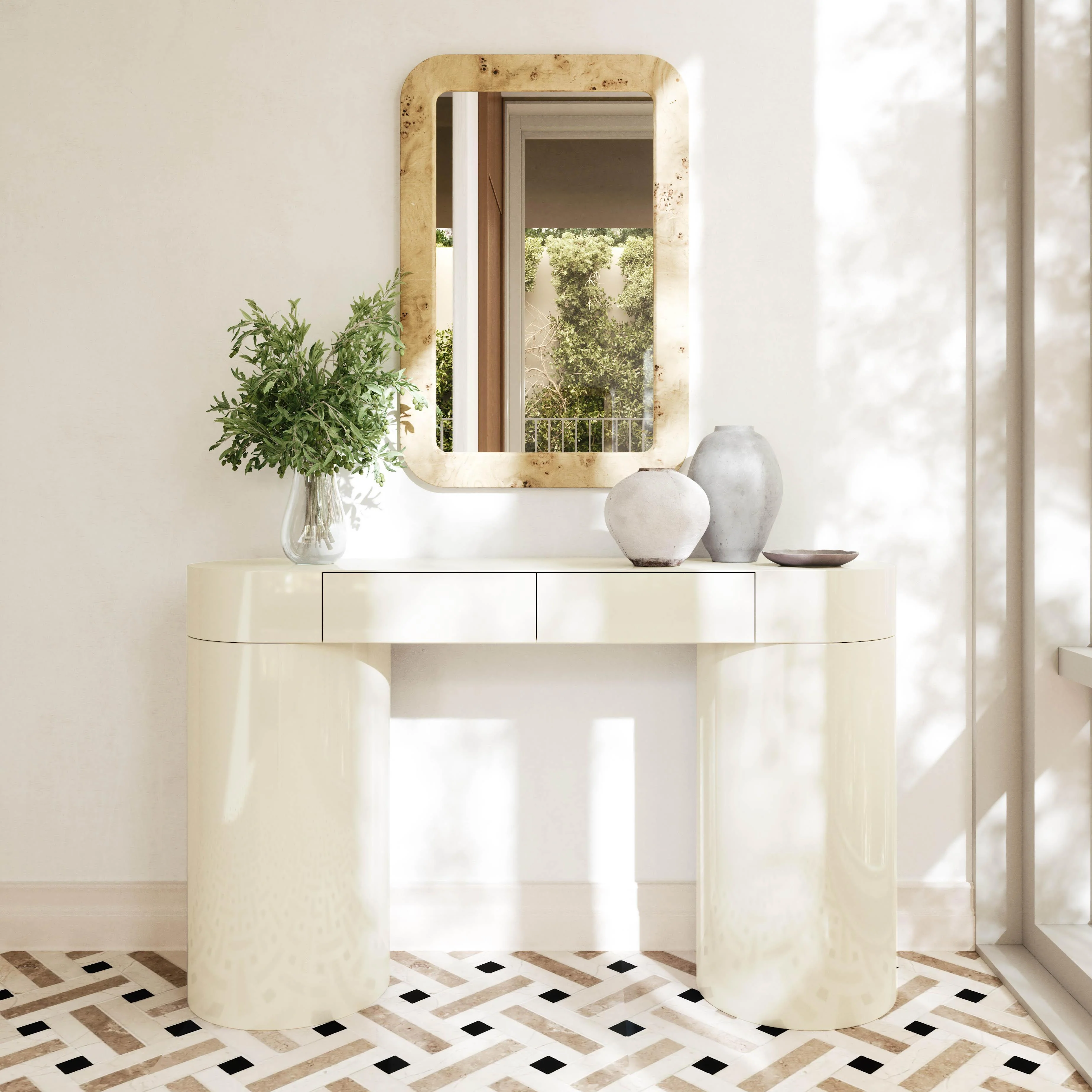 Tov Mira Cream High Gloss Console Table - Image 3