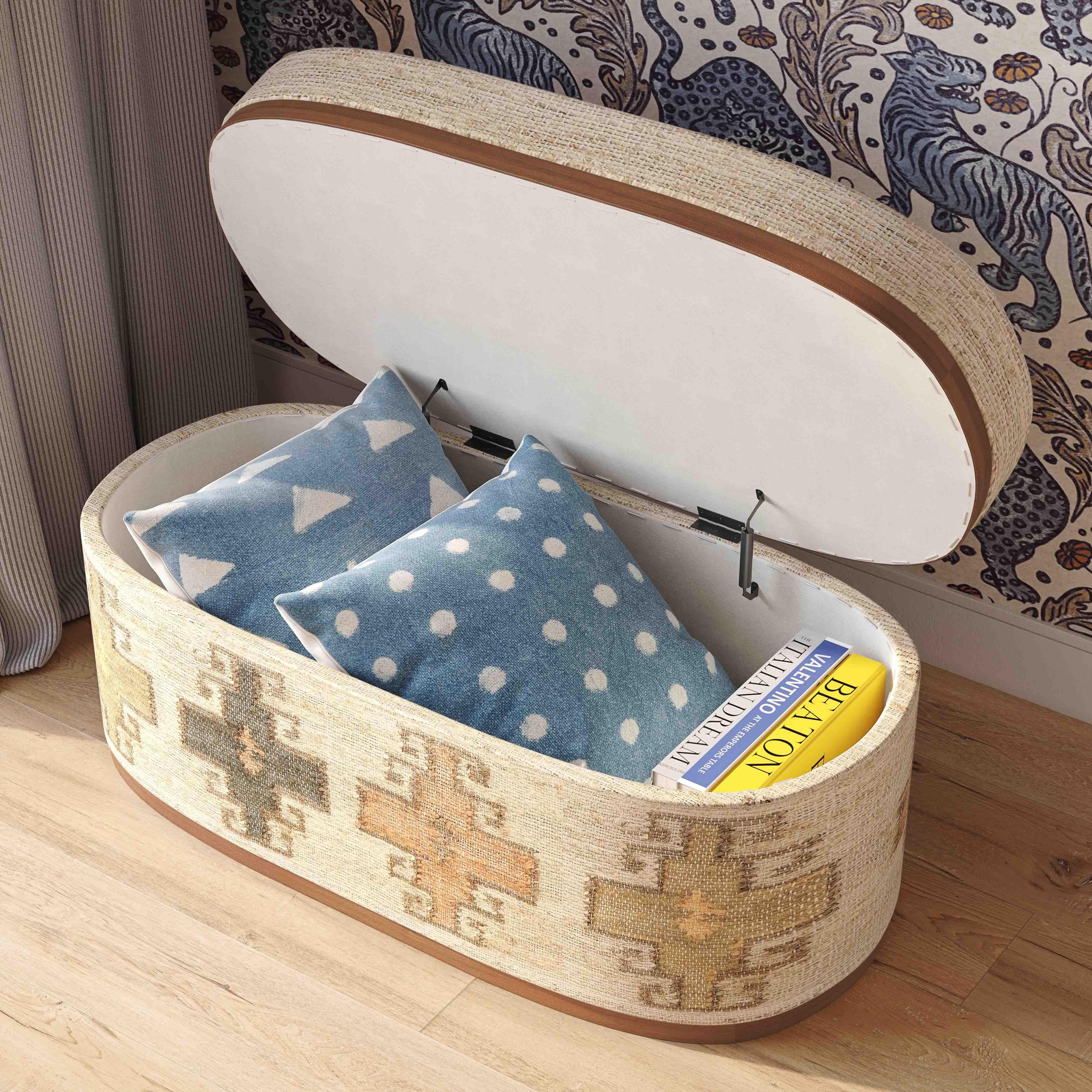 Tov Olivier 41" Cotton Oval Storage Ottoman - Image 2