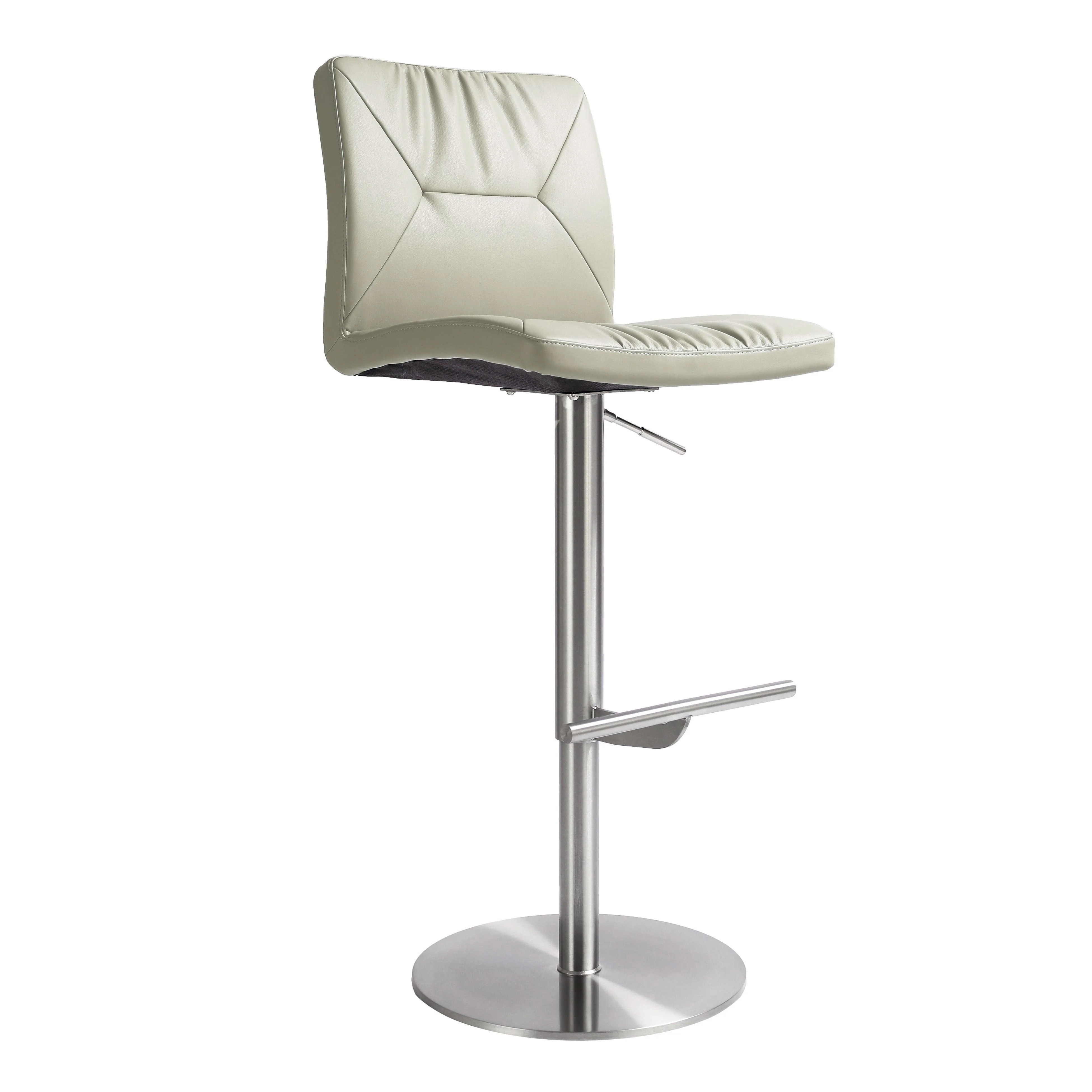 Tov Paddy Light Grey Performance Vegan Leather On Silver Adjustable Stool
