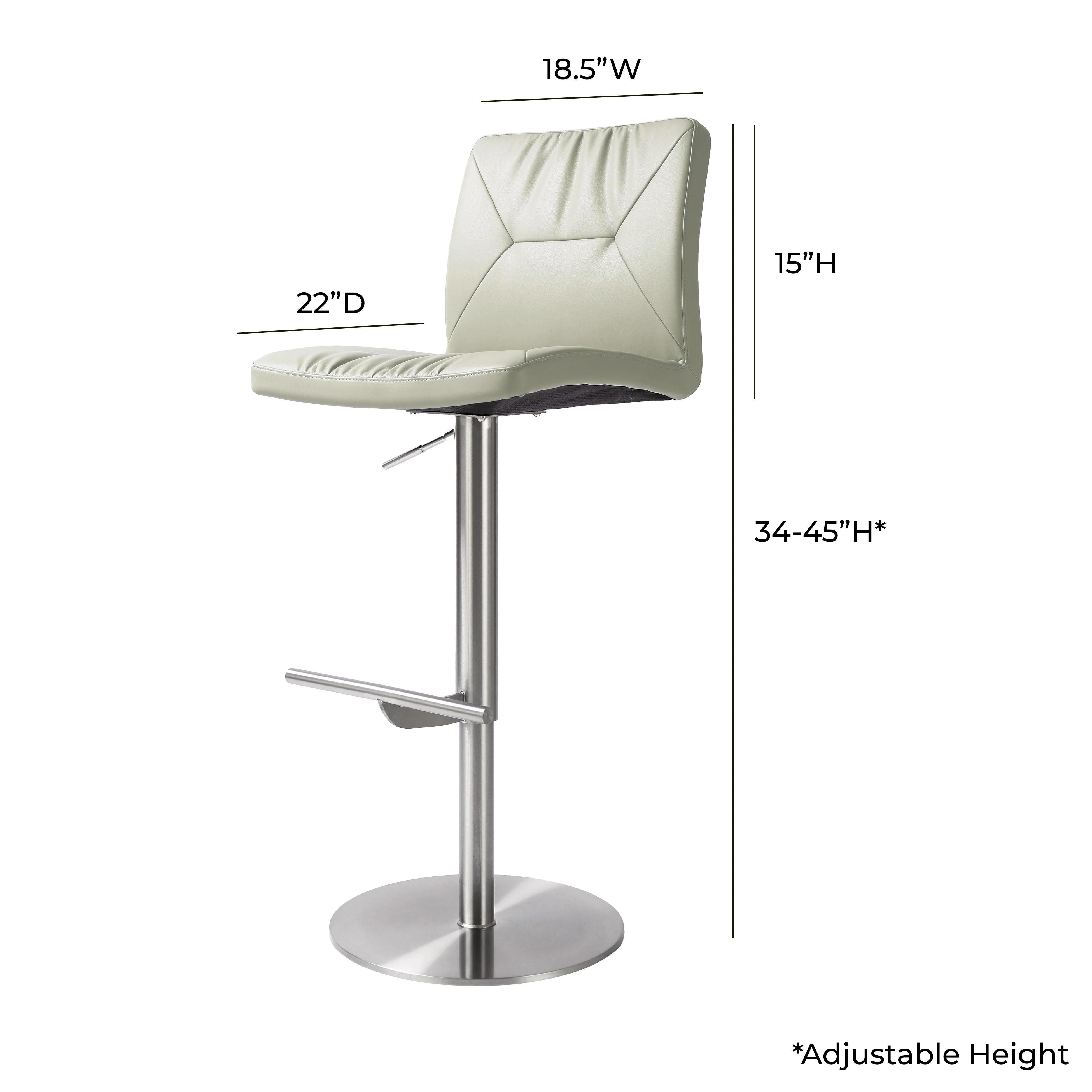 Tov Paddy Light Grey Performance Vegan Leather On Silver Adjustable Stool - Image 6