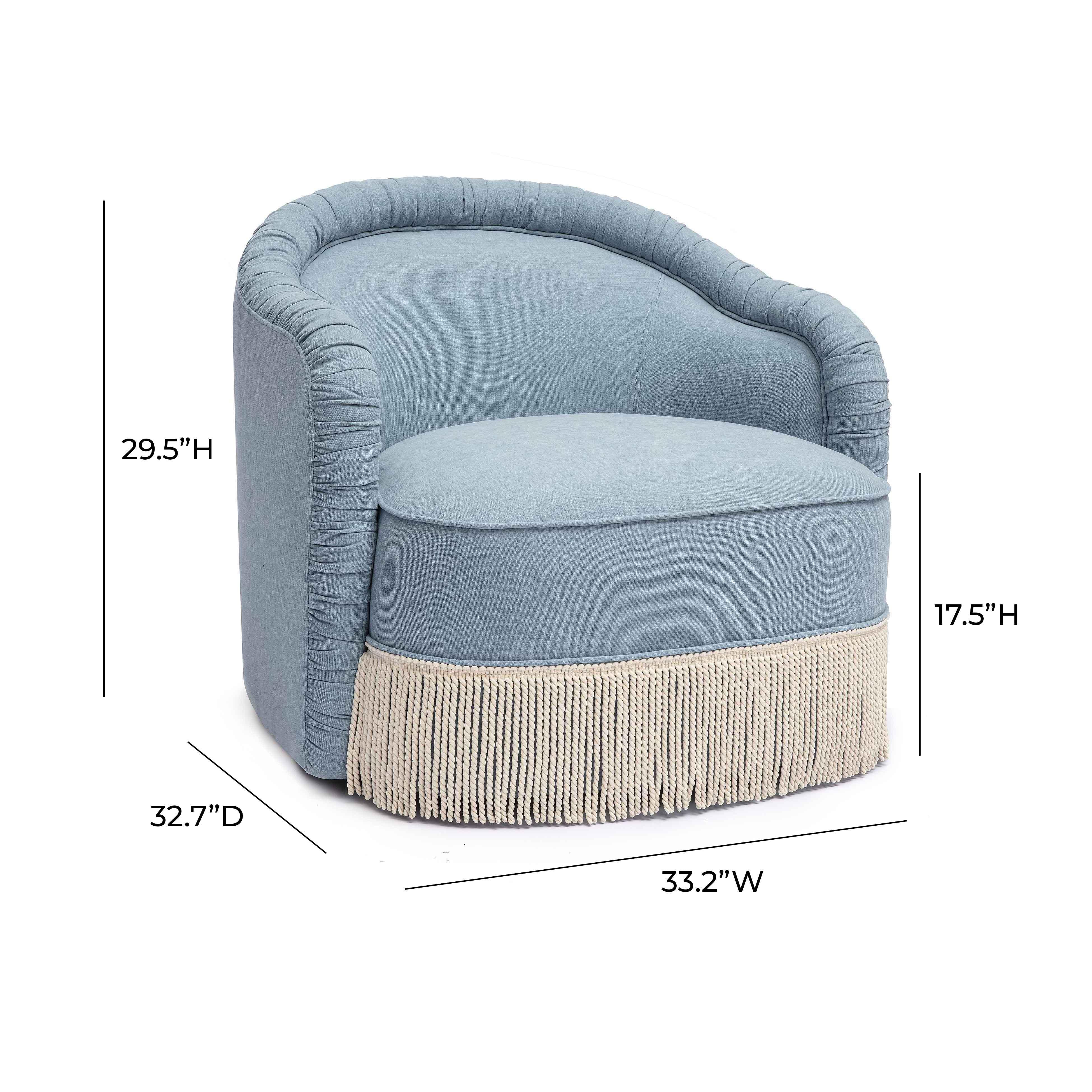 Tov Pamela Faded Blue Upcycled Performance Fabric Tasseled Lounge Accent Chair - Image 5