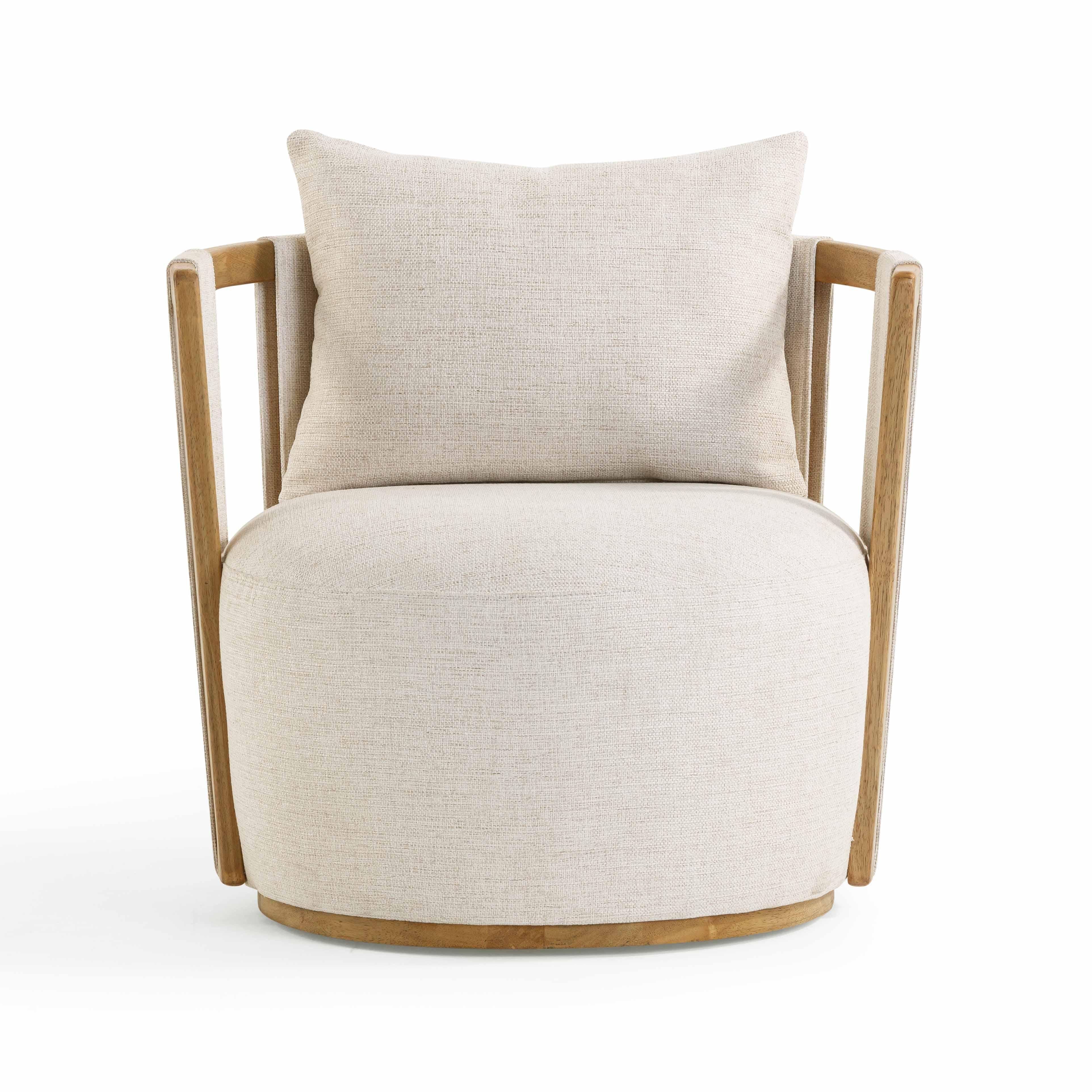 Tov Paolo Cream Textured Weave Swivel Chair - Image 4