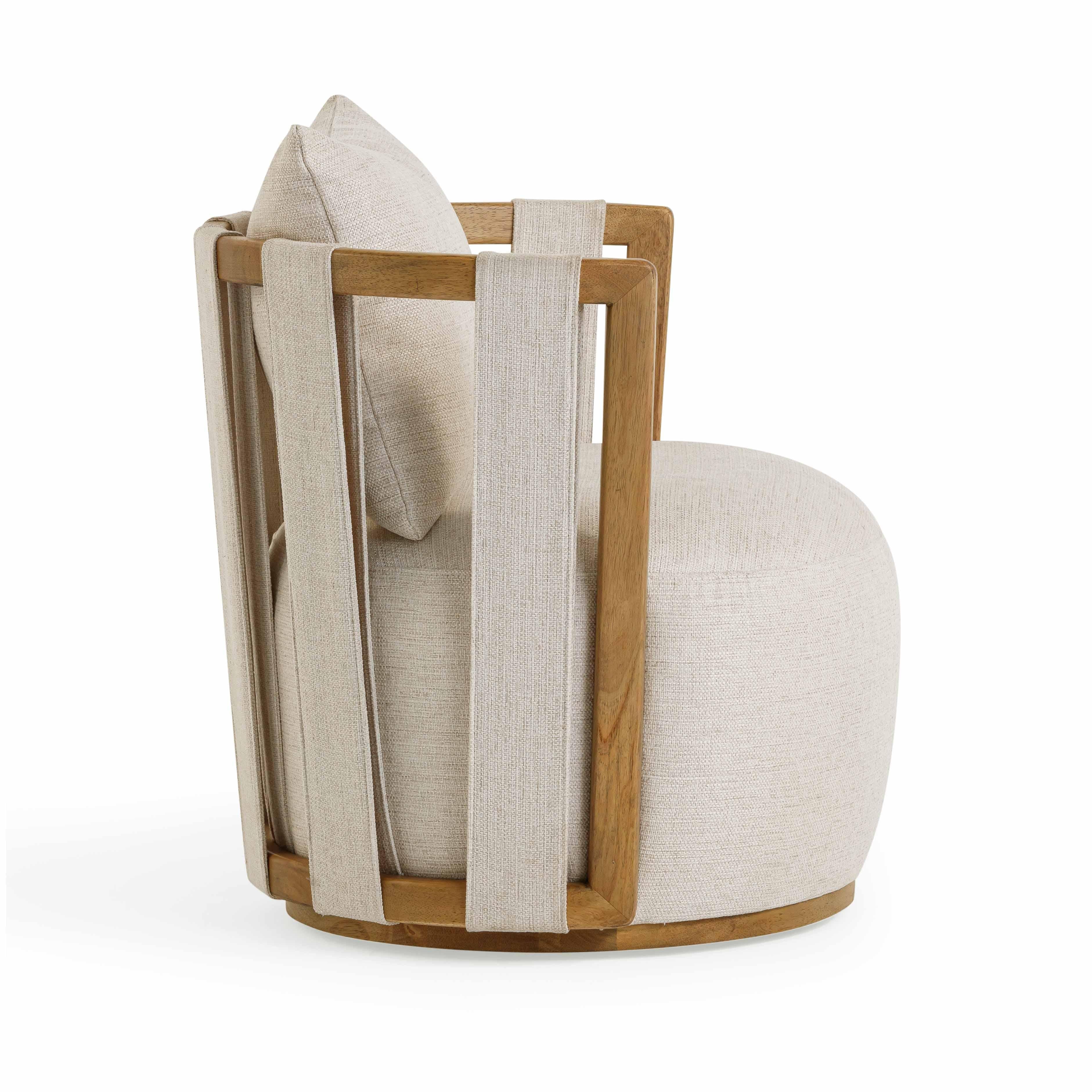Tov Paolo Cream Textured Weave Swivel Chair - Image 5