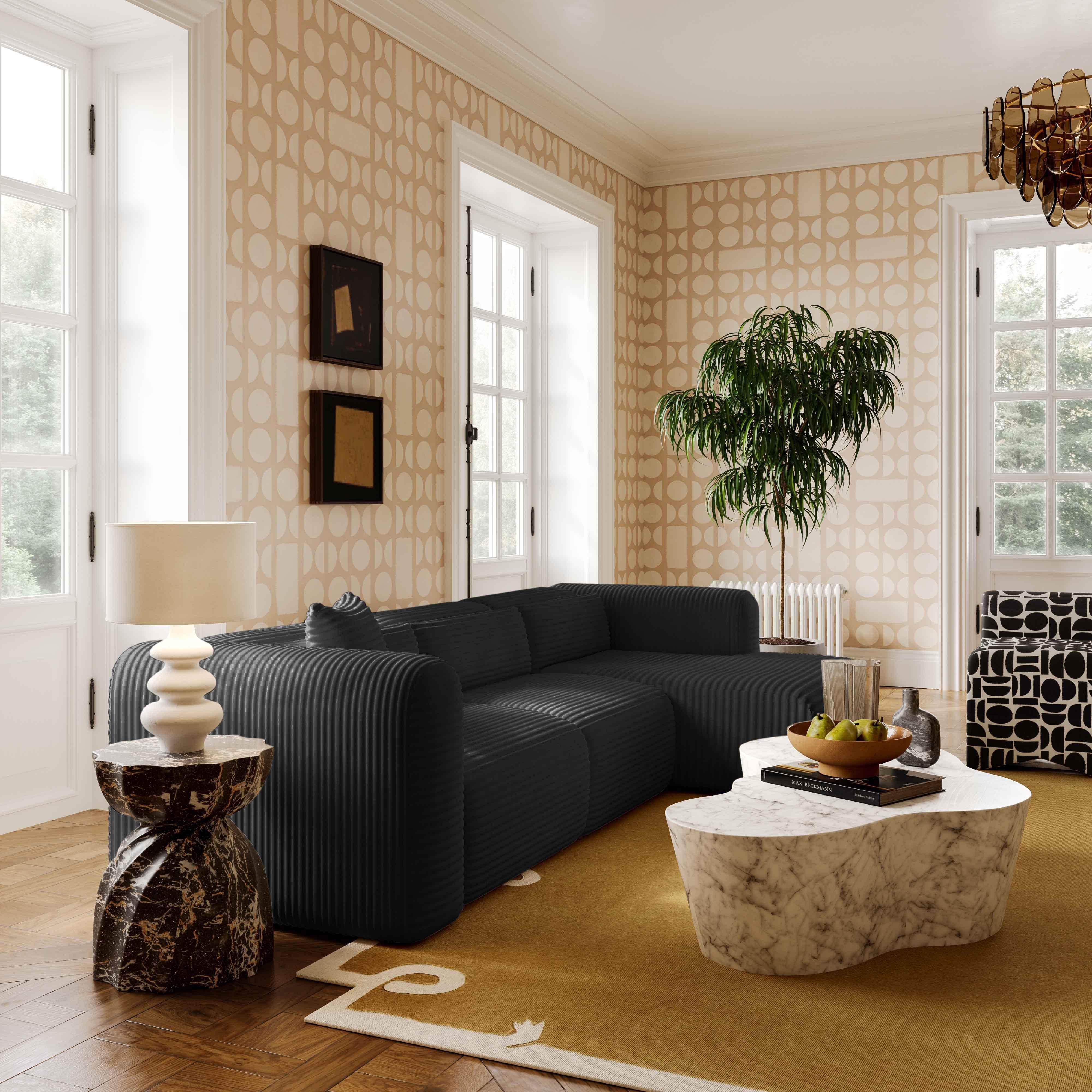 Tov Tarra Fluffy Oversized Black Corduroy Modular Laf Corner Chair - Image 3