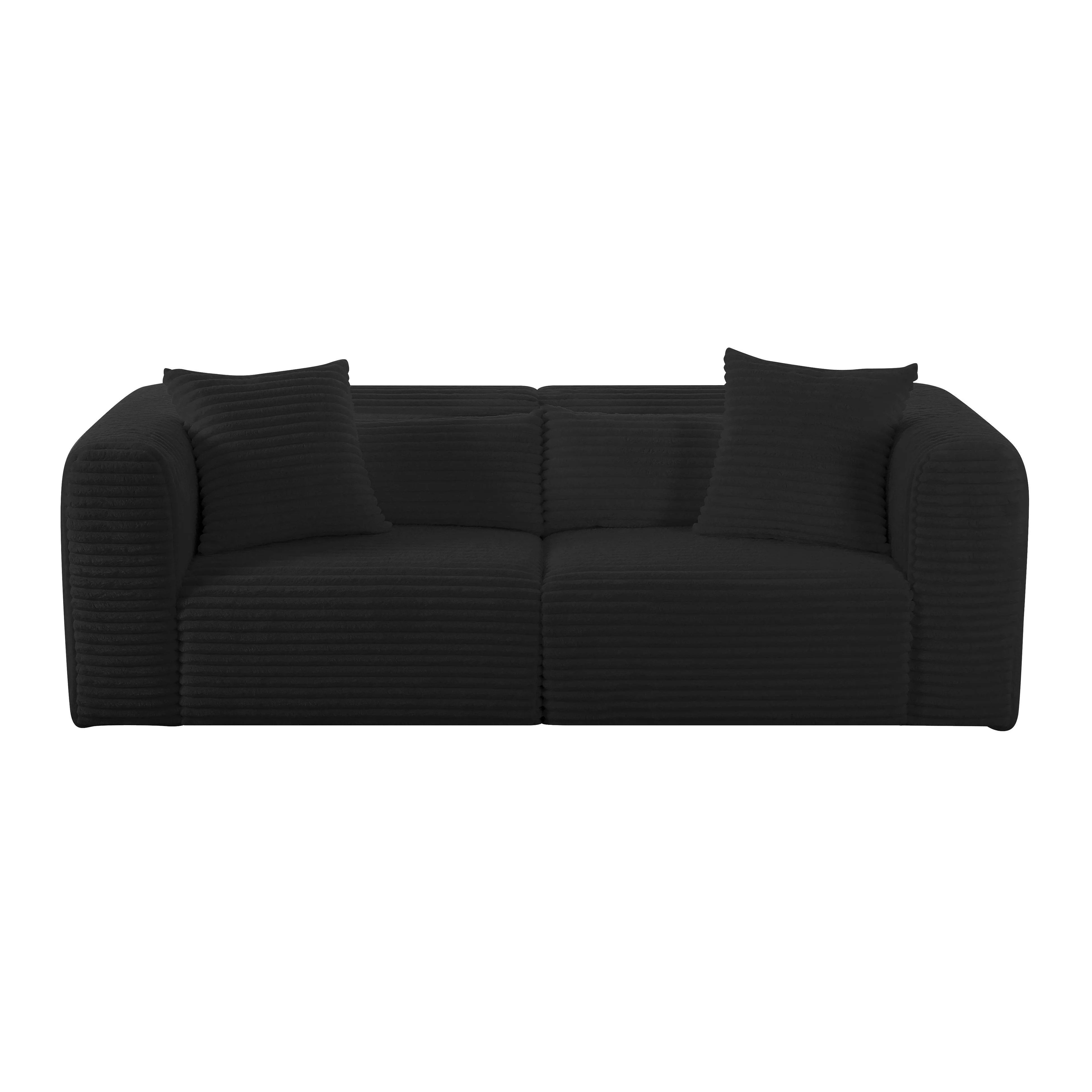 Tov Tarra Fluffy Oversized Black Corduroy Modular Loveseat - Image 2