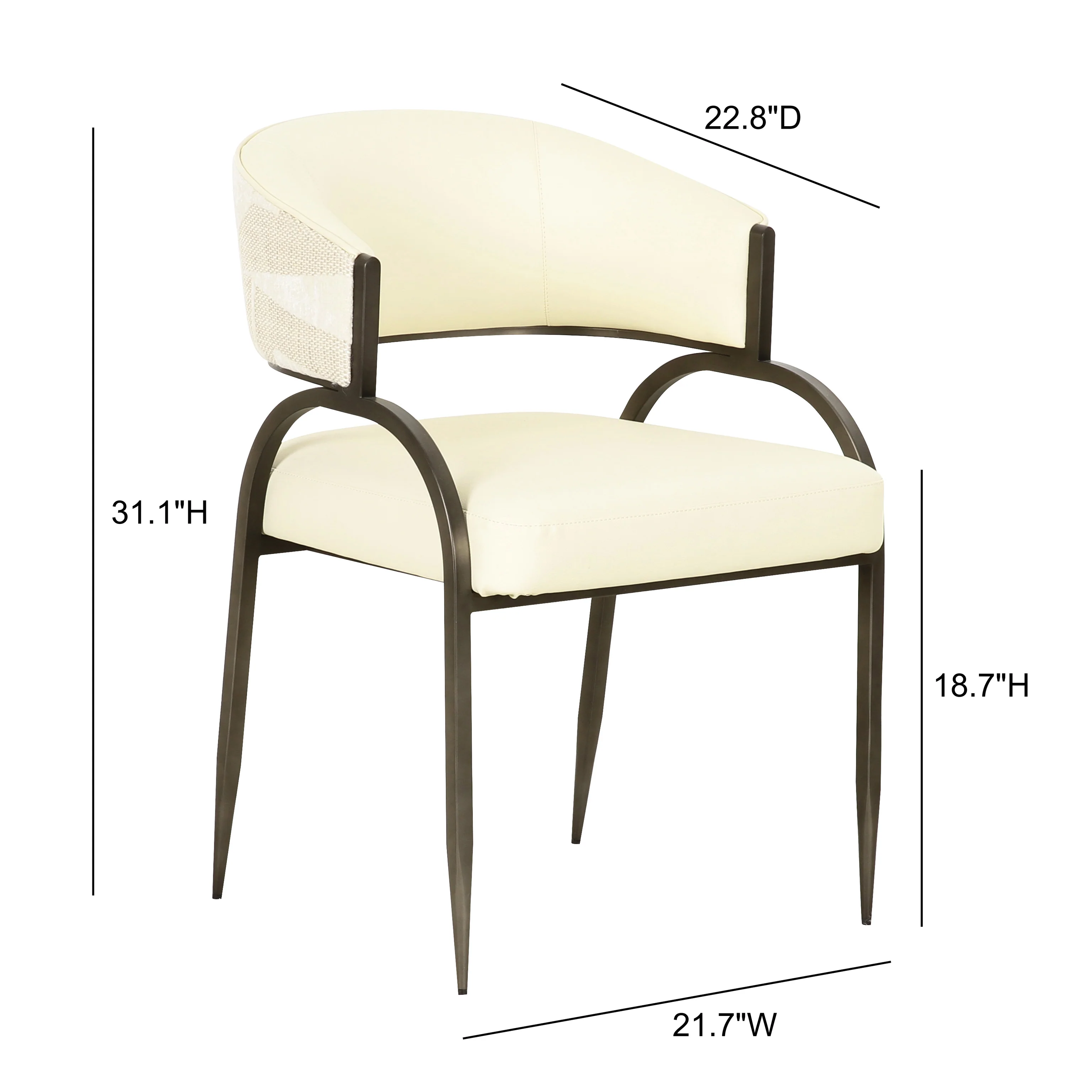 Tov Tatum Cream 2-Tone Performance Vegan Leather And Jacquard Dining Chair - Image 7