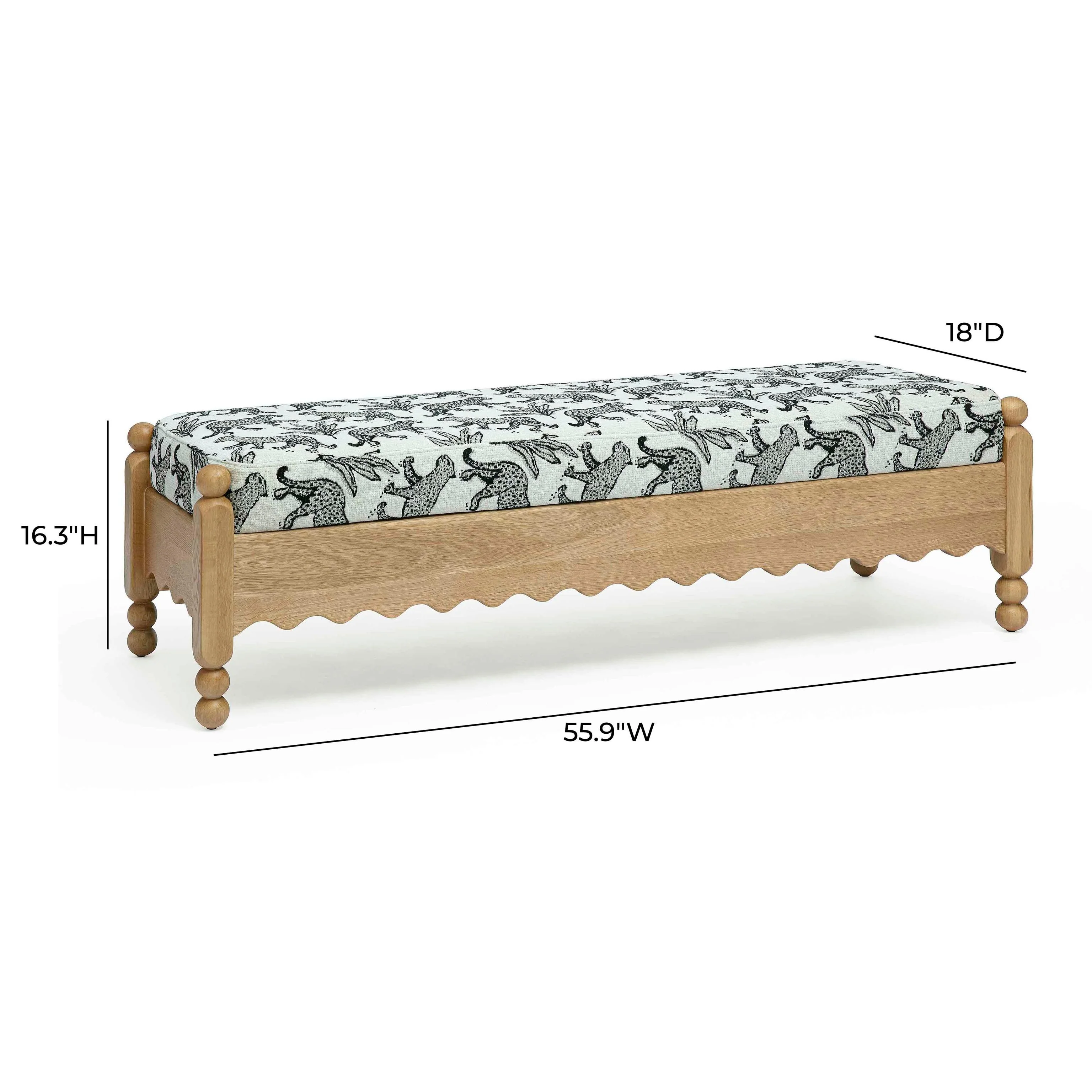 Tov Thelma 56" Leopard Performance Jacquard Fabric Bench - Image 5
