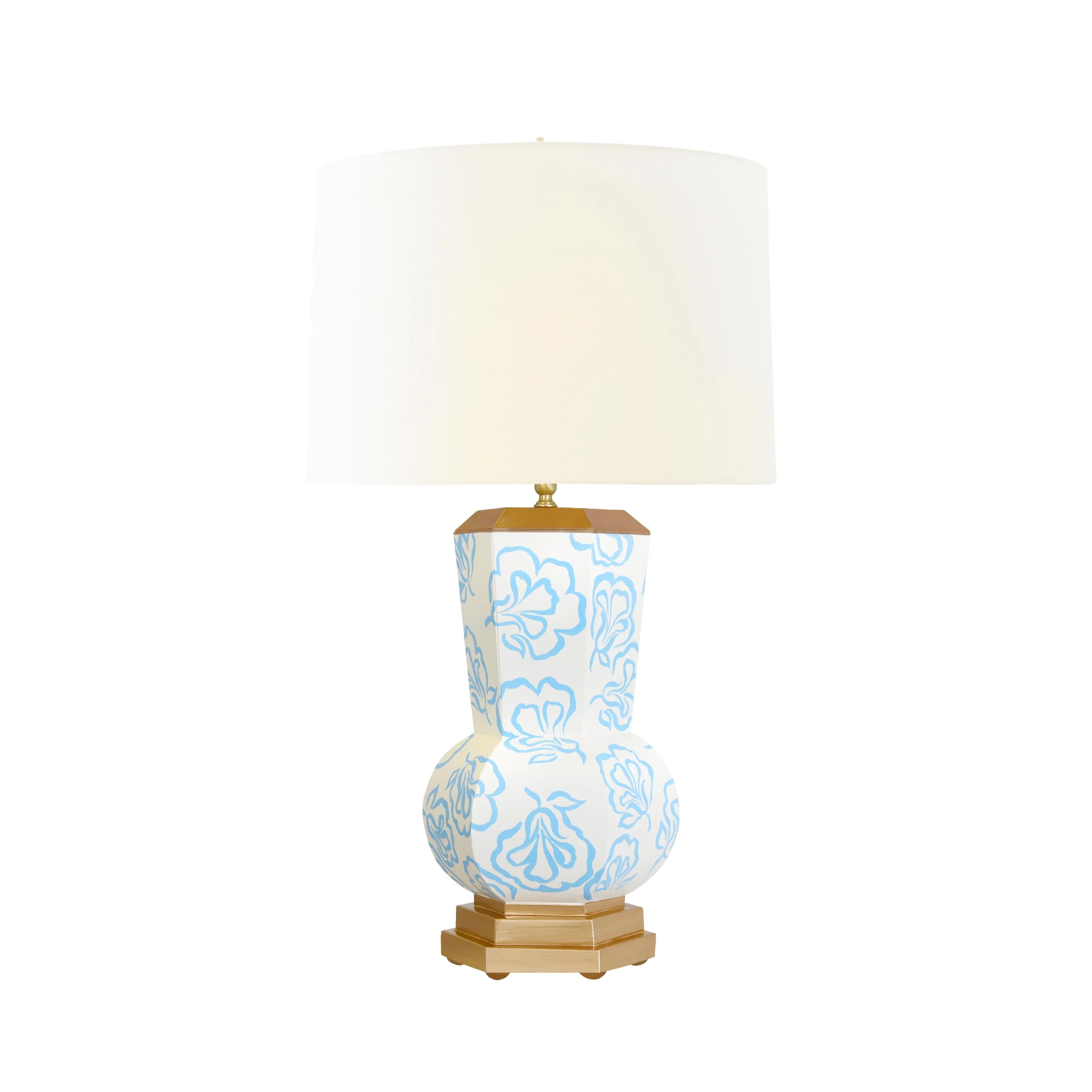 Worlds Away Handpainted Gourd Shape Tole Table Lamp In Blue Bloom Pattern - Image 2