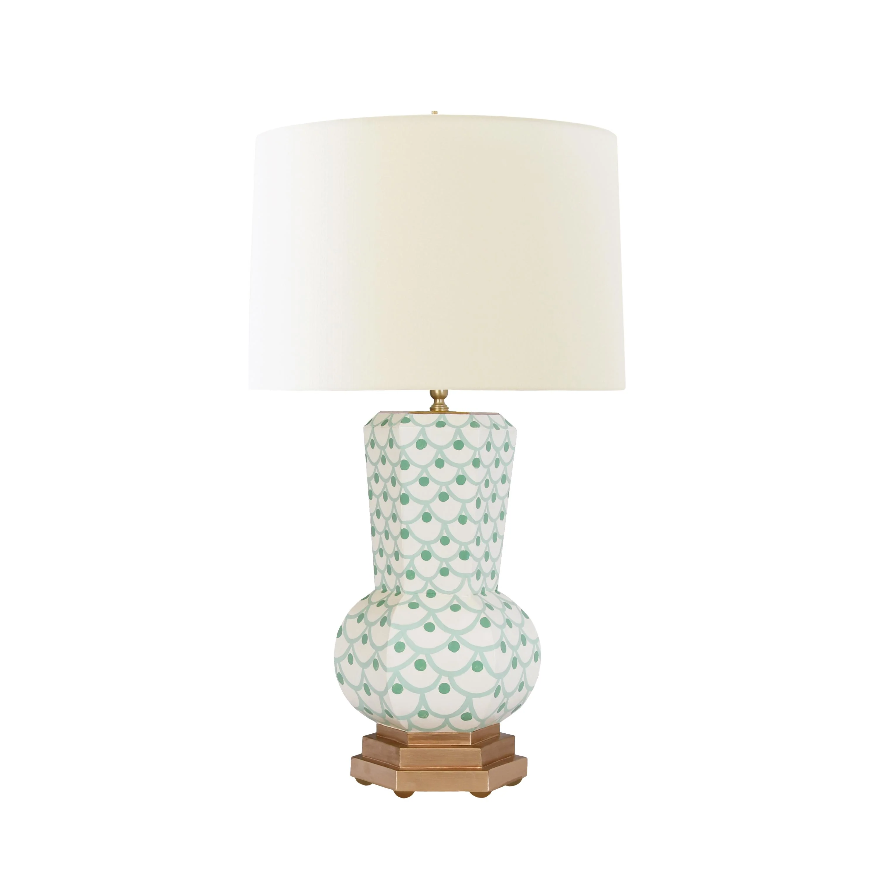 Worlds Away Handpainted Gourd Shape Tole Table Lamp In Green Scale Pattern