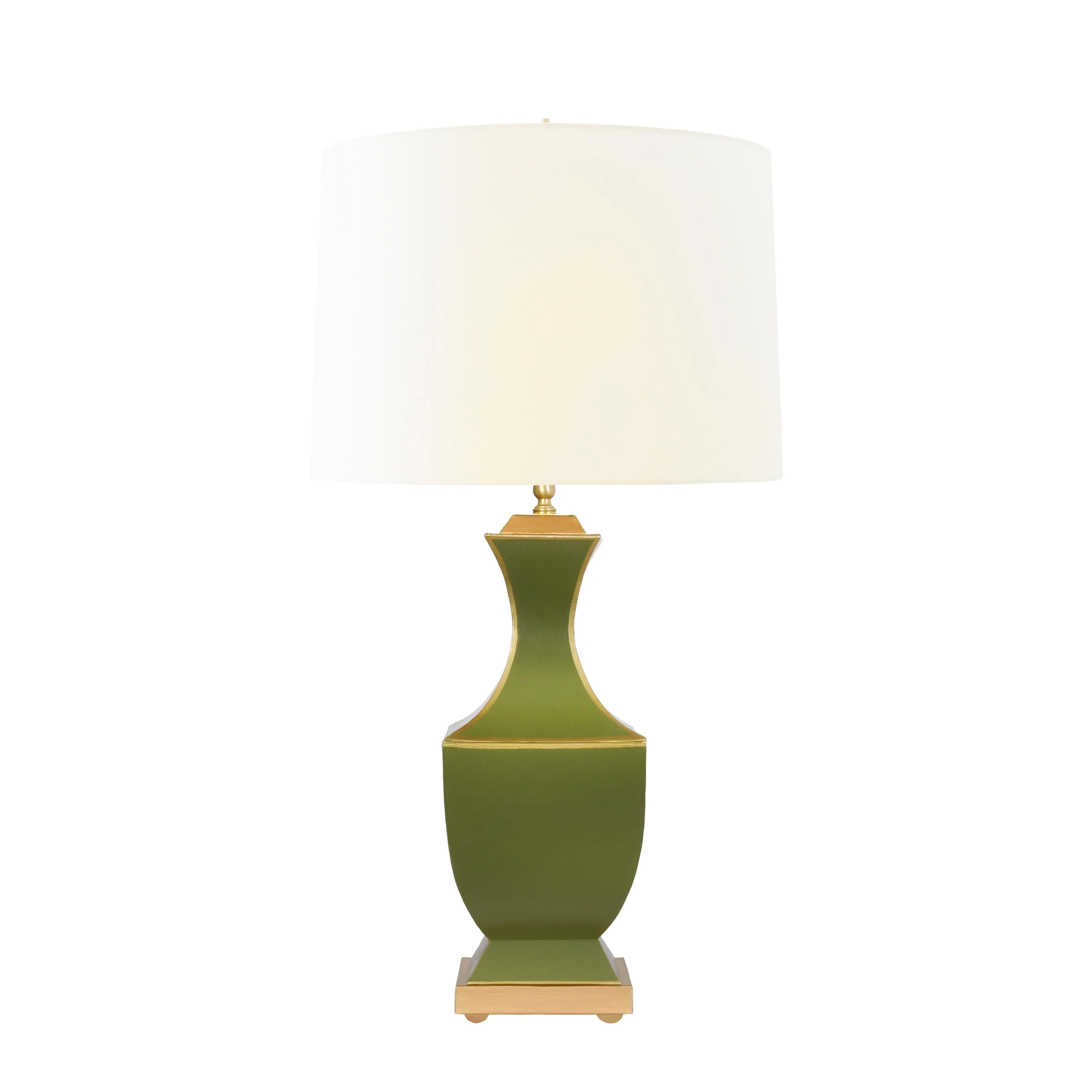 Worlds Away Handpainted Tole Table Lamp In Olive With Gold Detail - Image 2