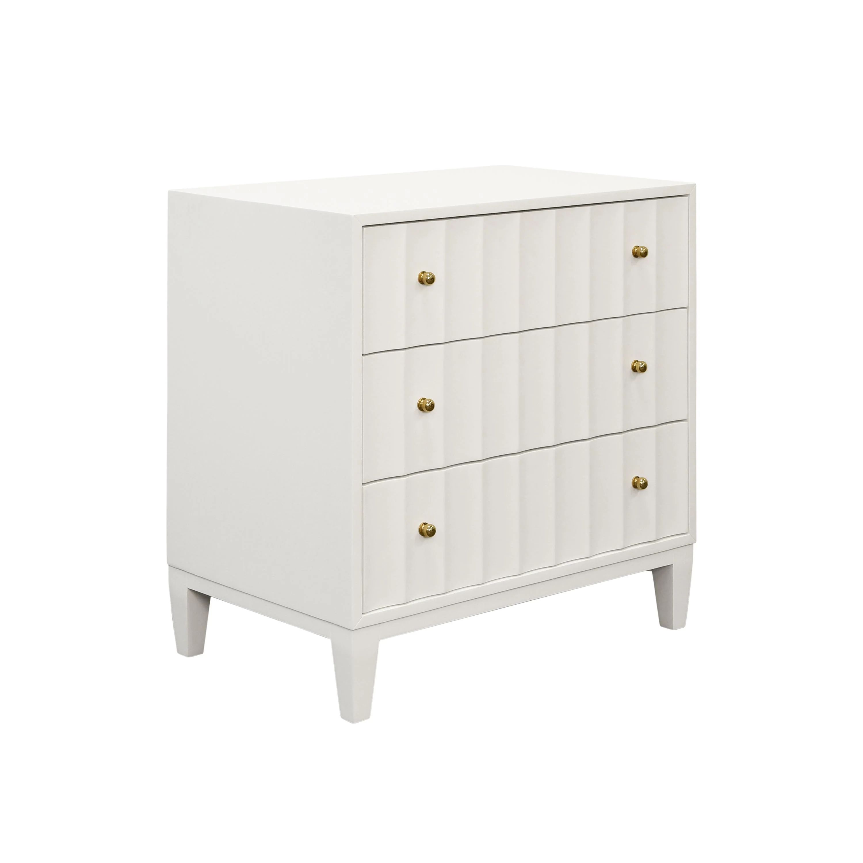 Worlds Away Three Drawer Side Table With Fluted Detail In Matte White Lacquer - Image 3