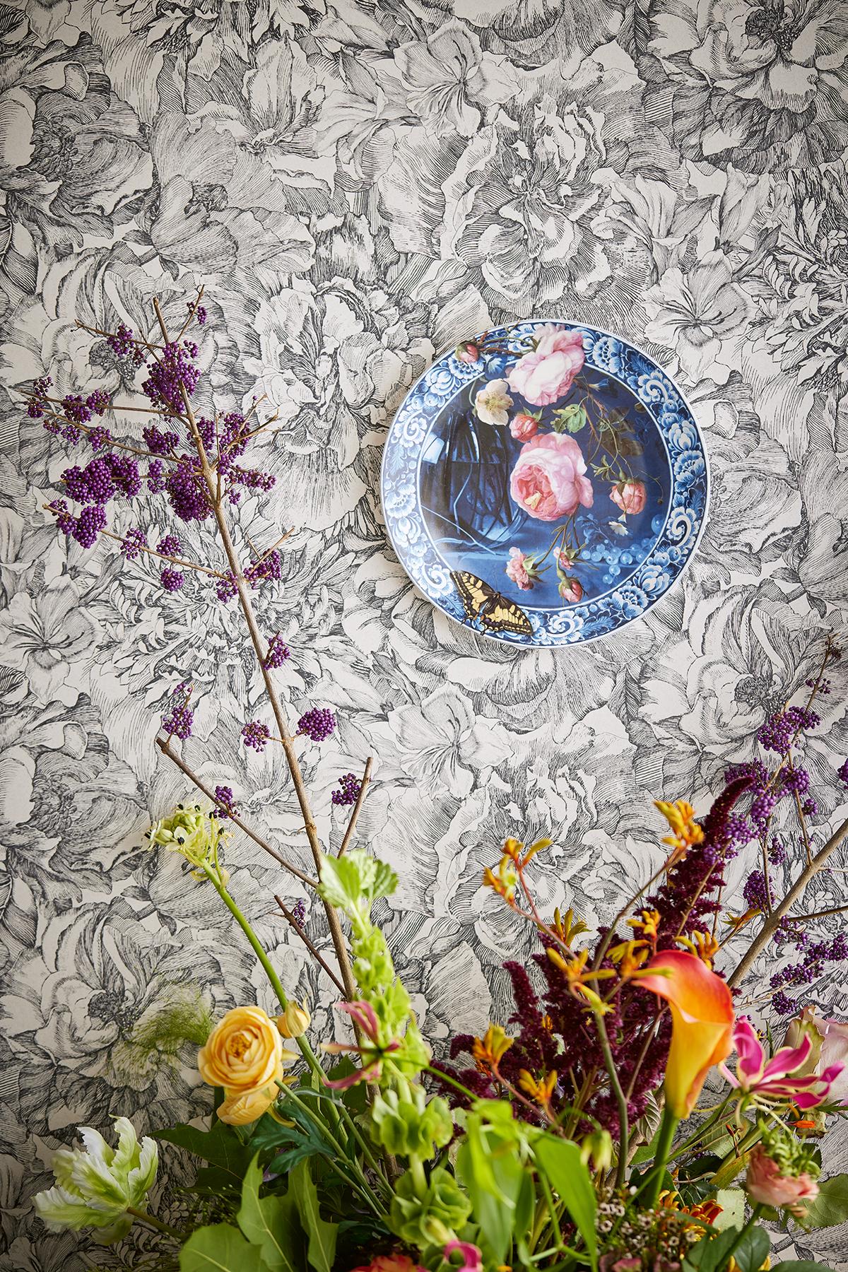 York Auguste Charcoal Floral Wallpaper - Image 2