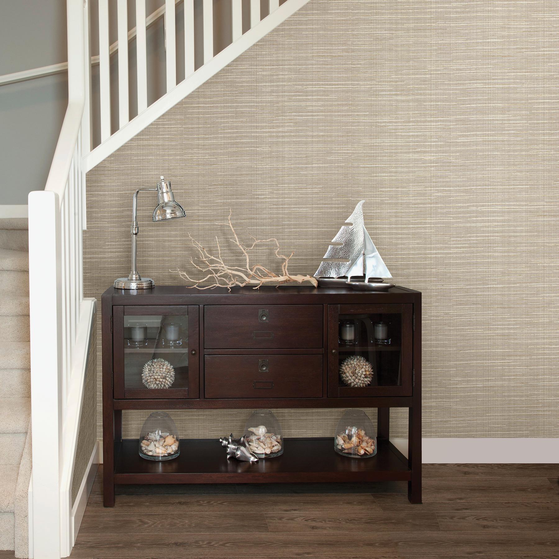 York Bay Ridge Beige Faux Grasscloth Wallpaper - Image 2