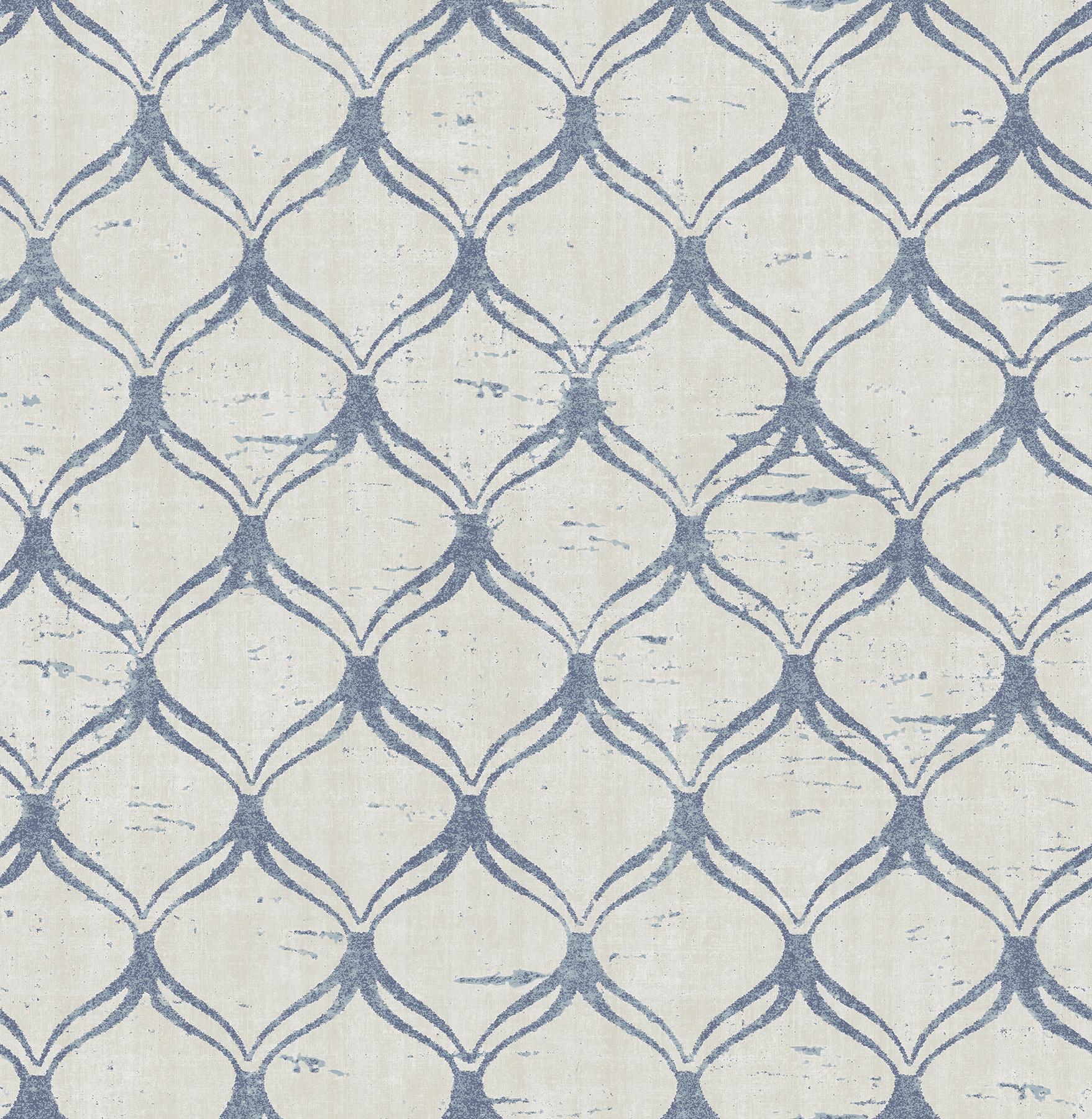 York Bowery Blue Ogee Wallpaper