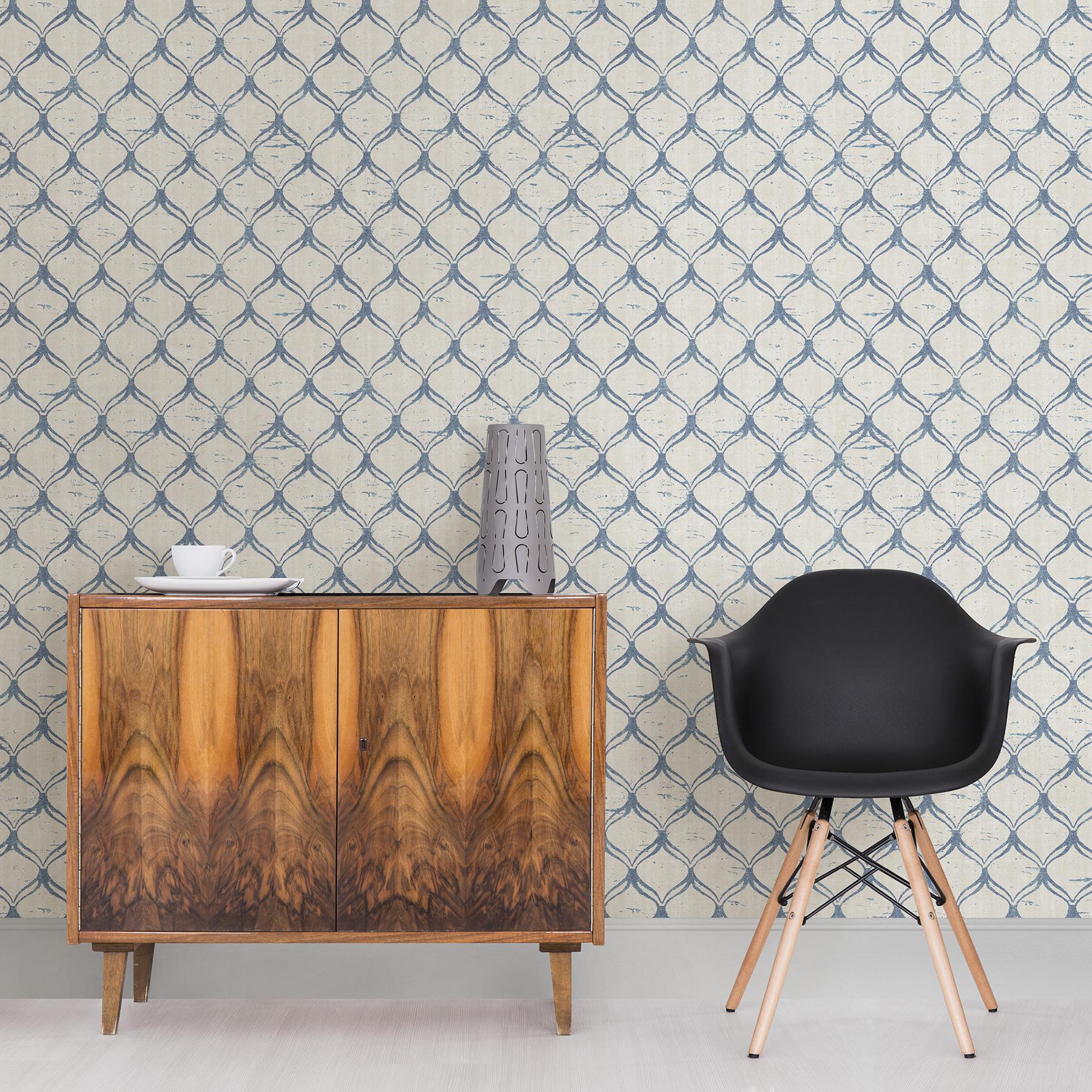 York Bowery Blue Ogee Wallpaper - Image 2