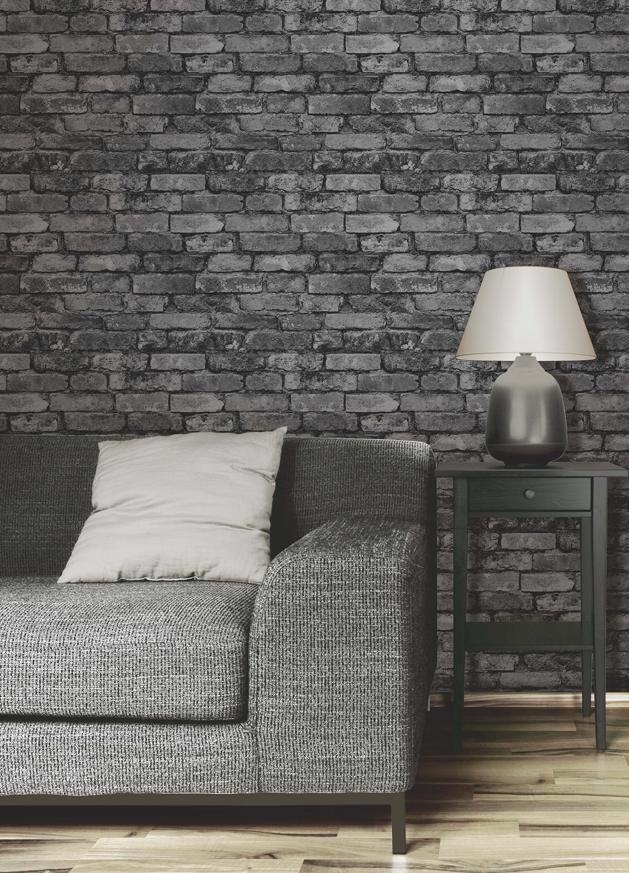 York Davis Charcoal Rustic Brick Wallpaper - Image 2
