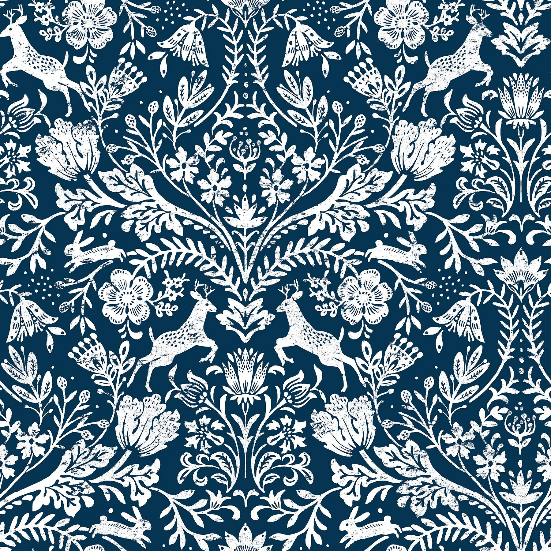 York Forest Dance Navy Damask Wallpaper