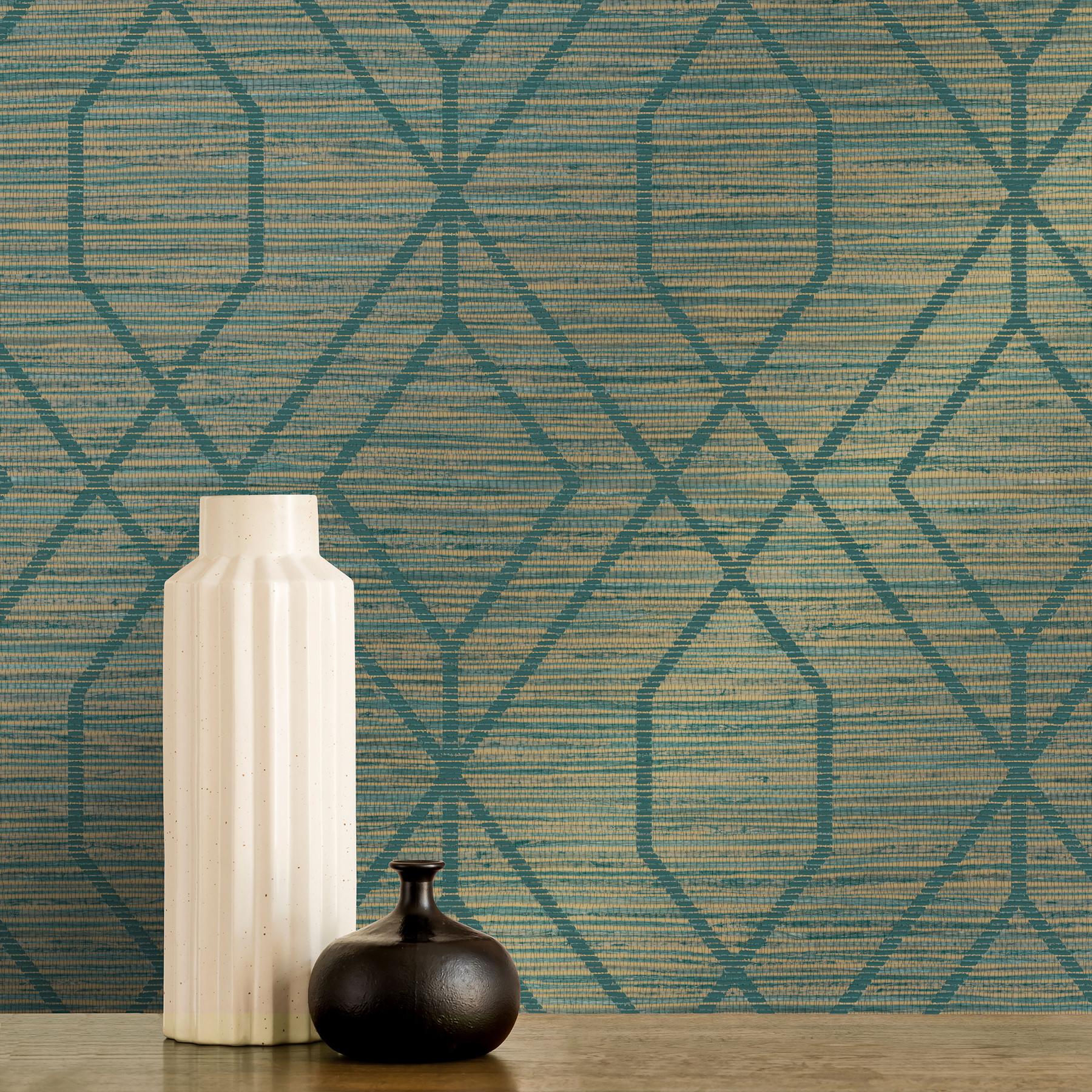 York Fusion Teal Trellis Wallpaper - Image 6