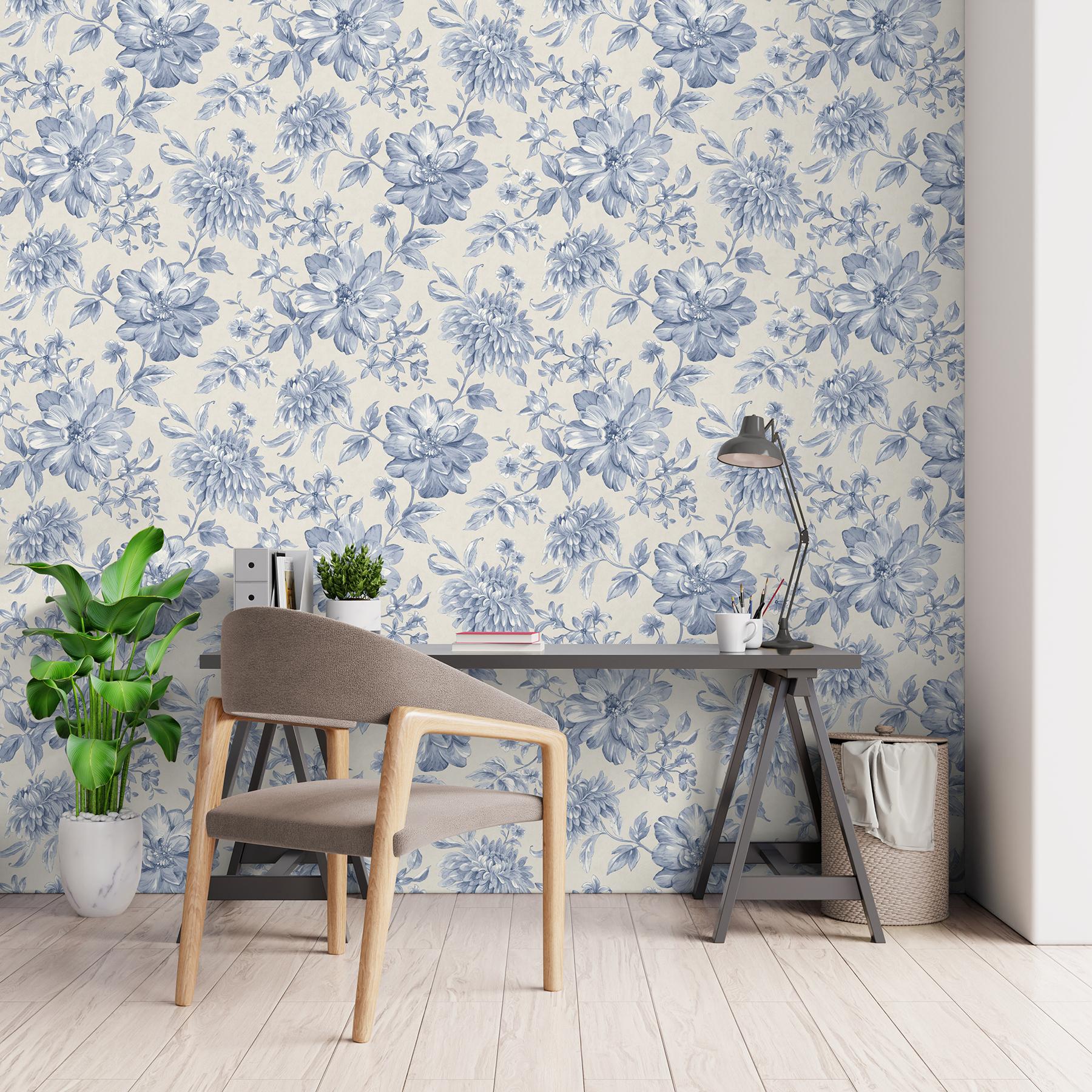 York Gabriela Blue Floral Wallpaper - Image 6