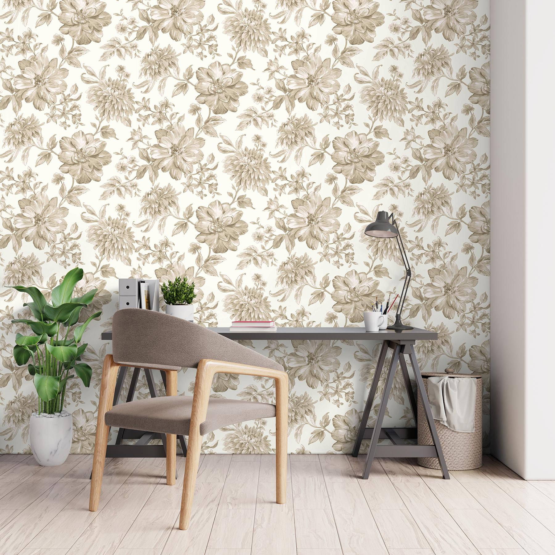 York Gabriela Neutral Floral Wallpaper - Image 3