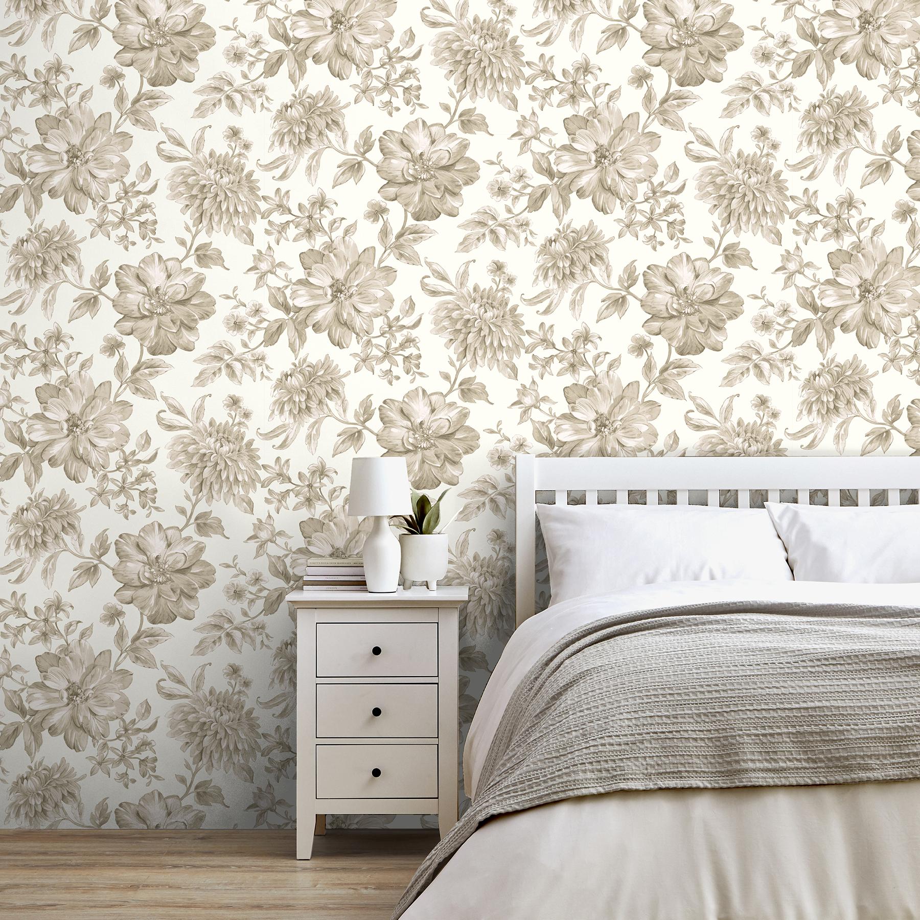 York Gabriela Neutral Floral Wallpaper - Image 4