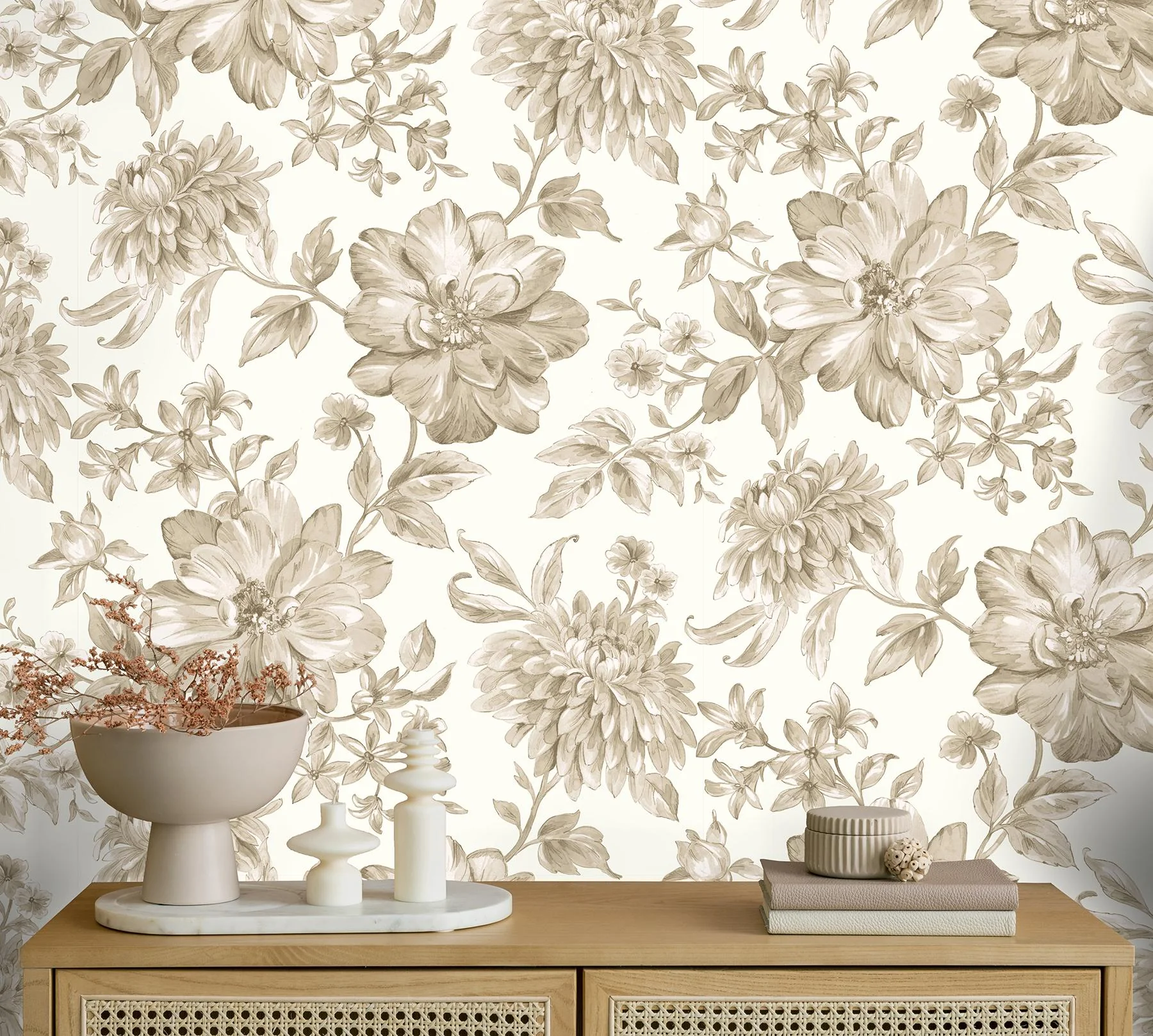 York Gabriela Neutral Floral Wallpaper - Image 5