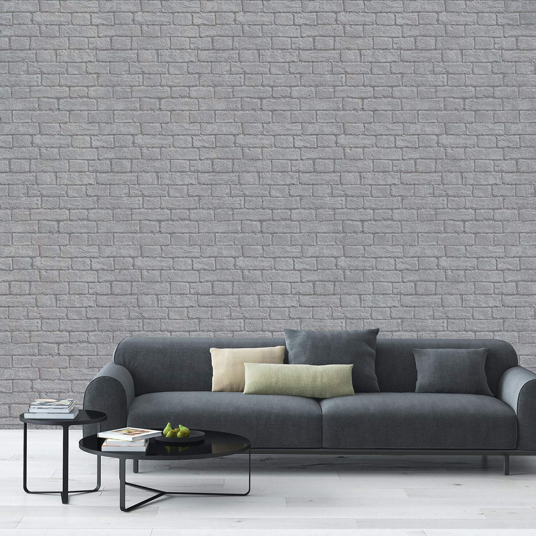York Gordan Grey Painted Metallic Brick Wallpaper - Image 2