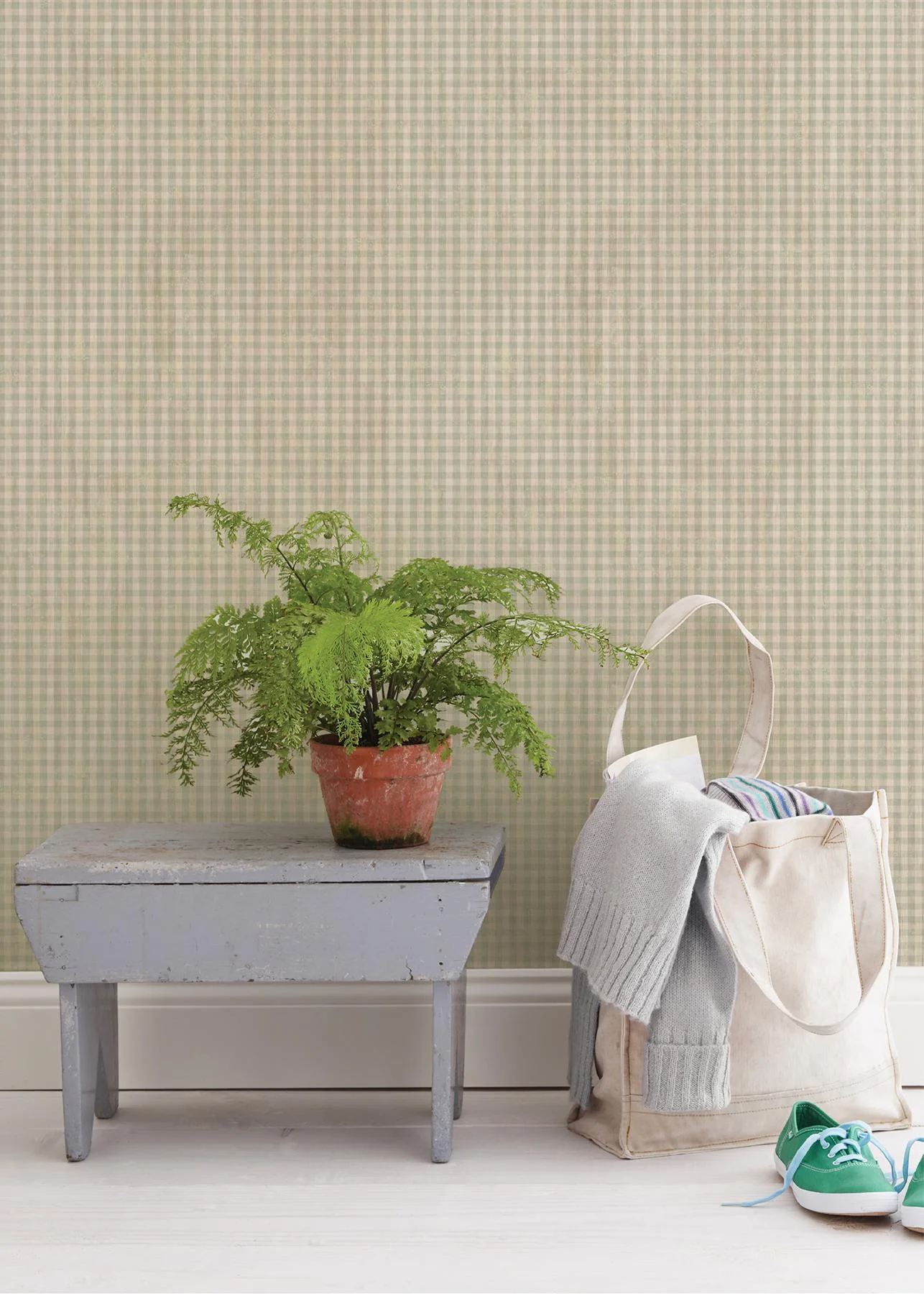 York Greer Aqua Gingham Check Wallpaper - Image 2