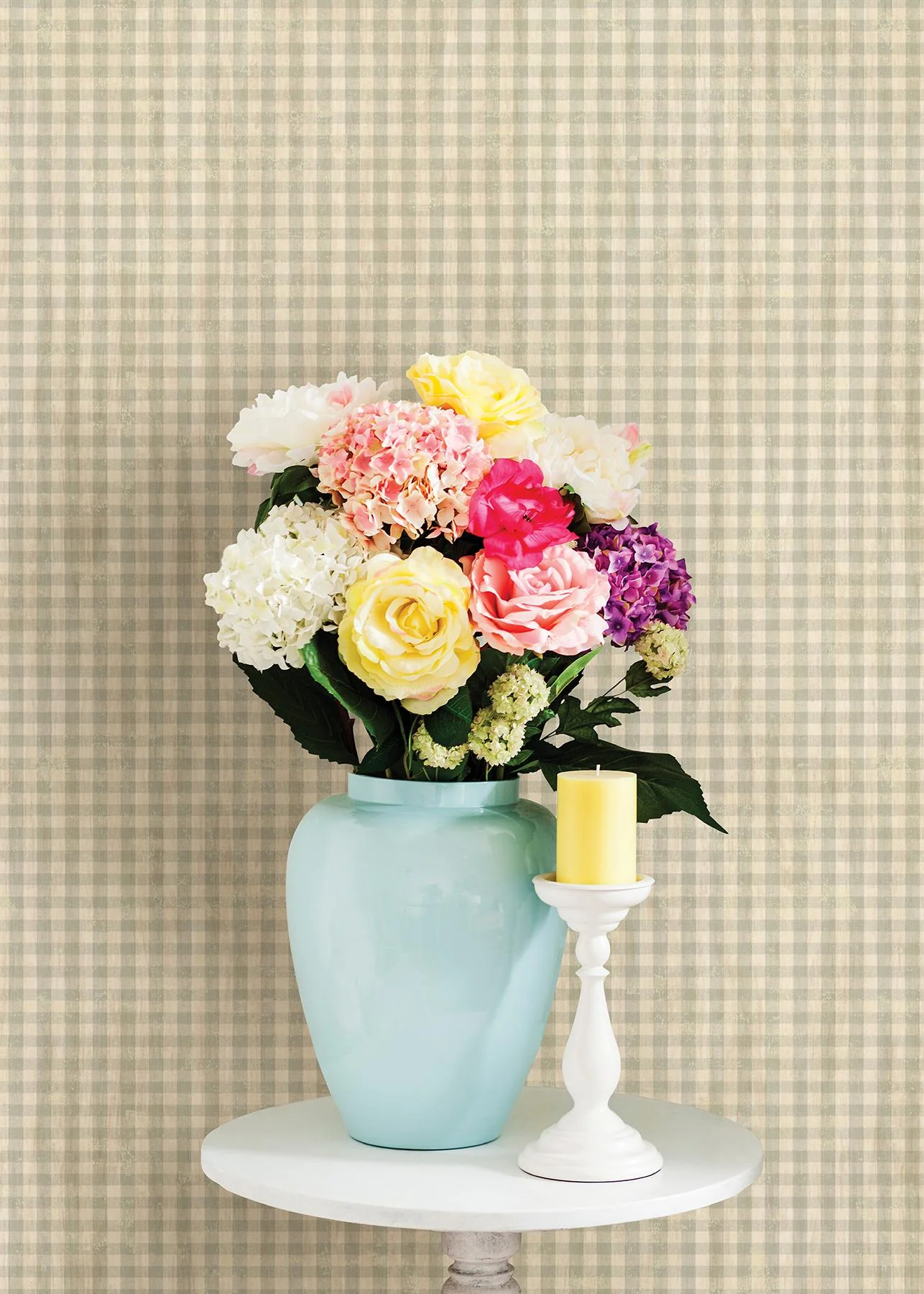 York Greer Aqua Gingham Check Wallpaper - Image 3