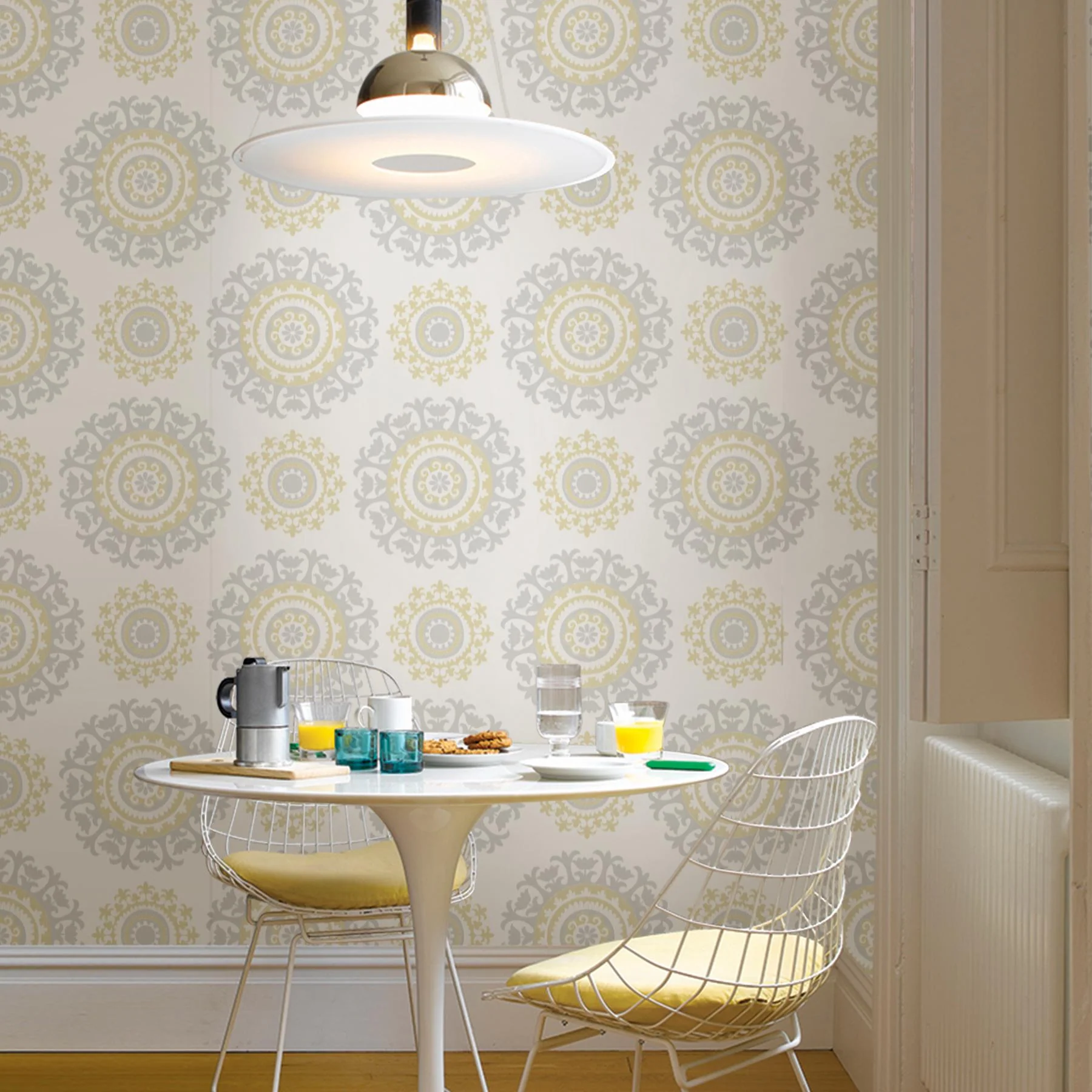 York Grey And Yellow Suzani Peel & Stick Wallpaper - Image 3